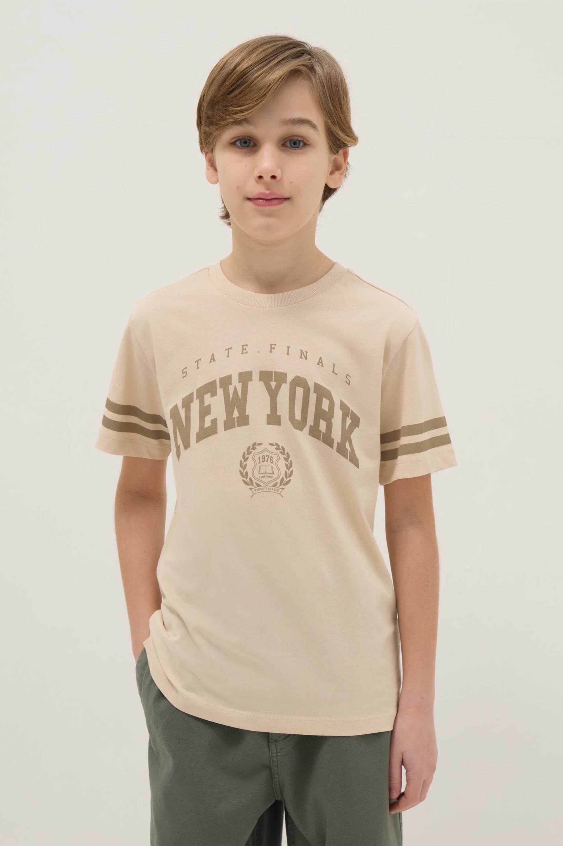 OVS παιδικό T-shirt με lettering print Regular Fit - 002574165 Μπεζ