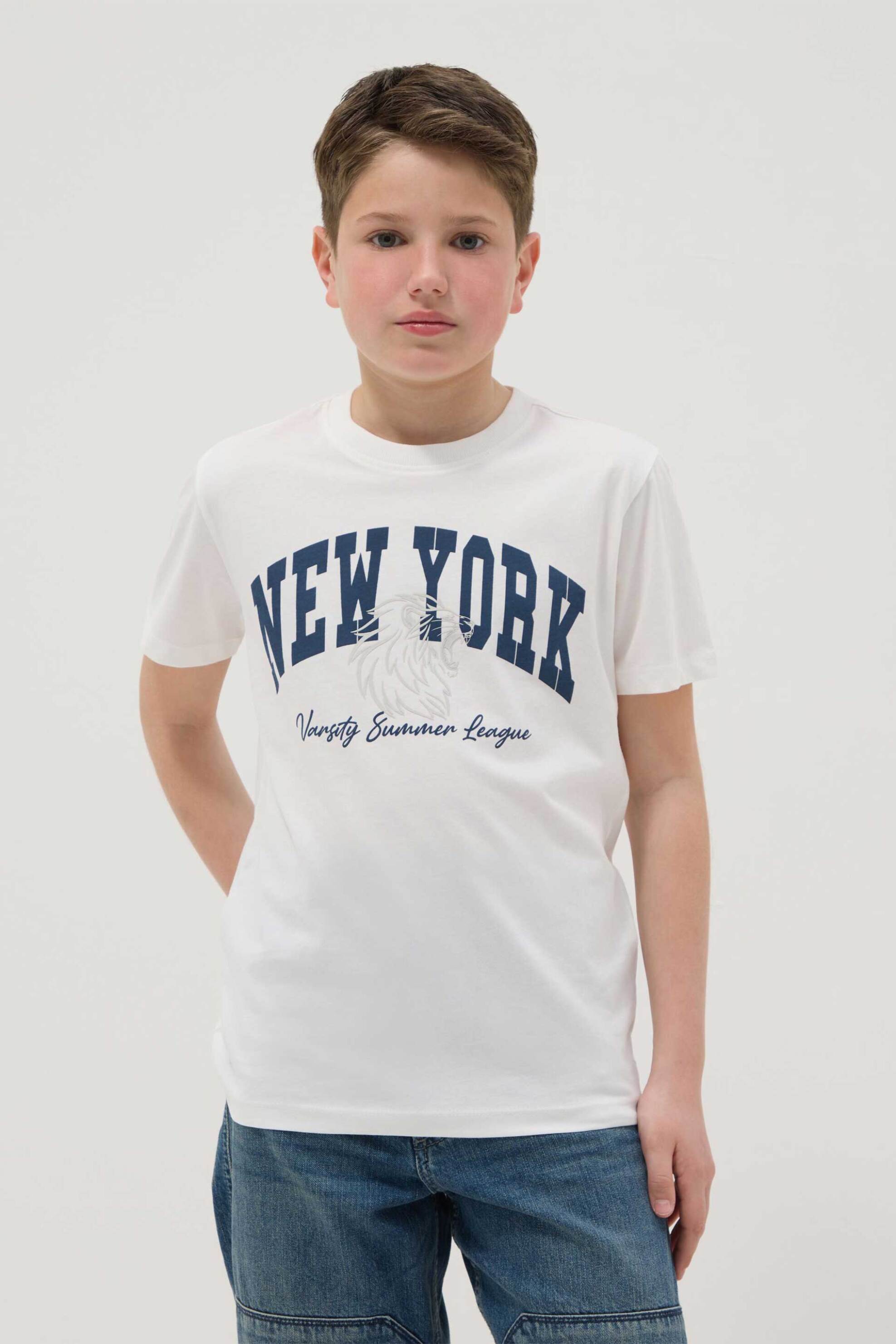 OVS παιδικό T-shirt με lettering print Regular Fit - 002613386 Λευκό