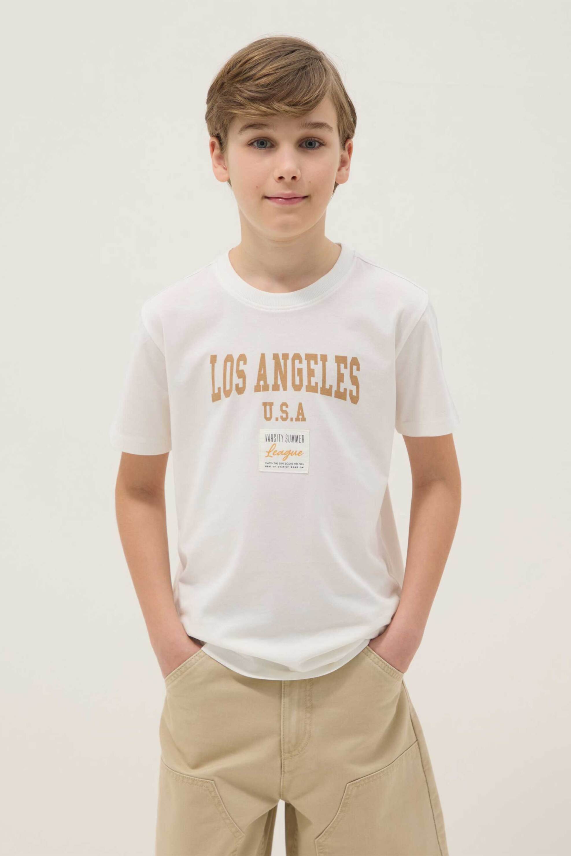 OVS παιδικό T-shirt με lettering print Regular Fit - 002613411 Λευκό