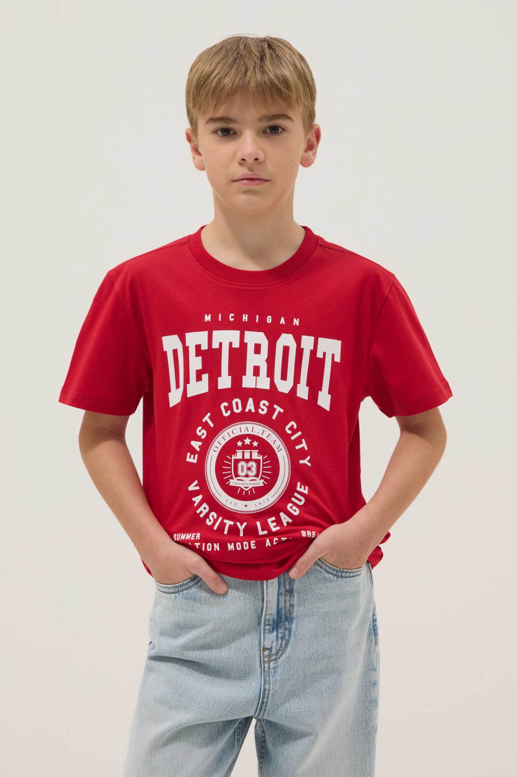 OVS παιδικό T-shirt με lettering print Regular Fit - 002613431 Κόκκινο