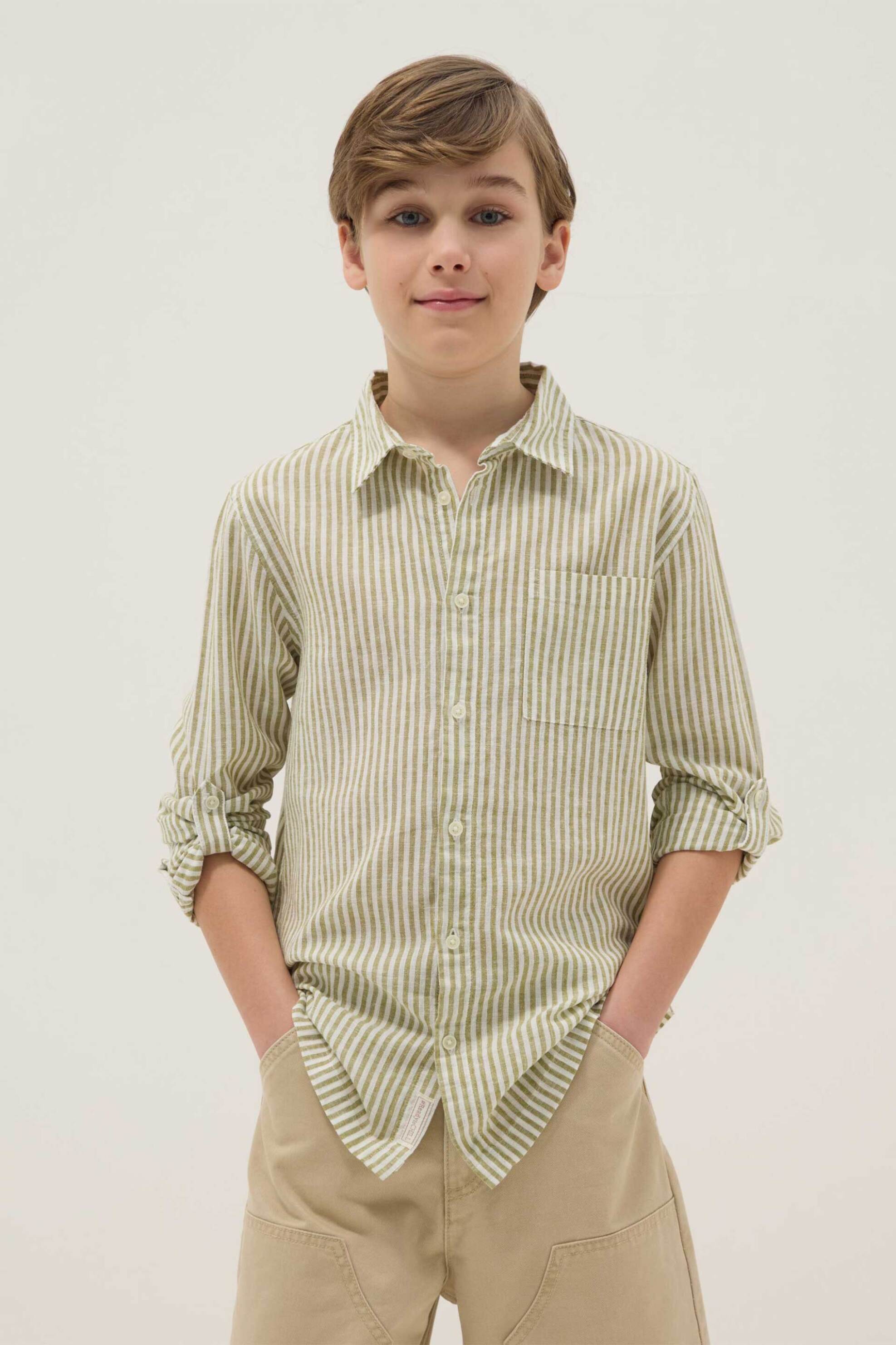 OVS παιδικό πουκάμισο με ριγέ σχέδιο Regular Fit - 002567898 Πράσινο