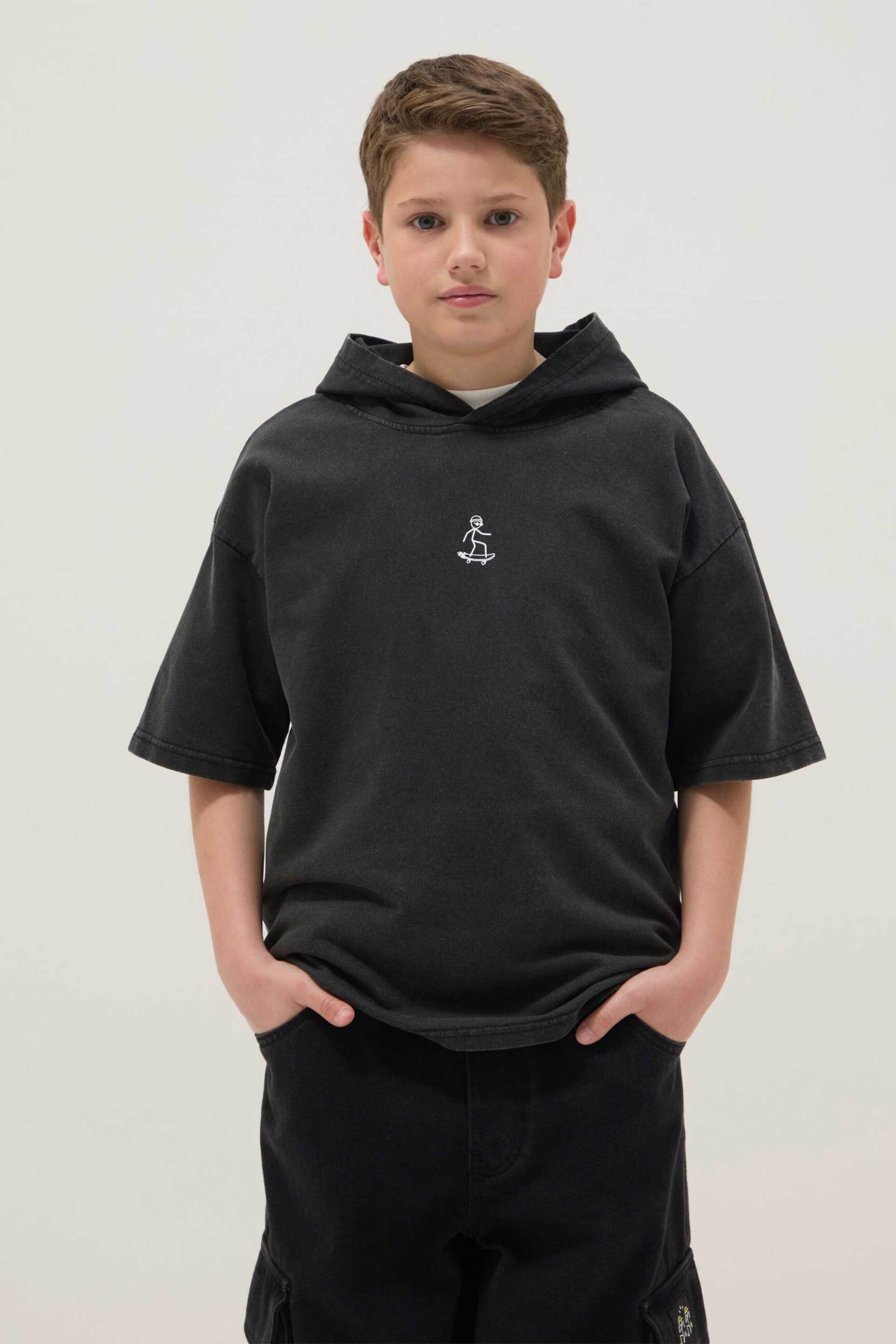 OVS παιδική μπλούζα φούτερ με κουκούλα Regular Fit - 002613360 Μαύρο