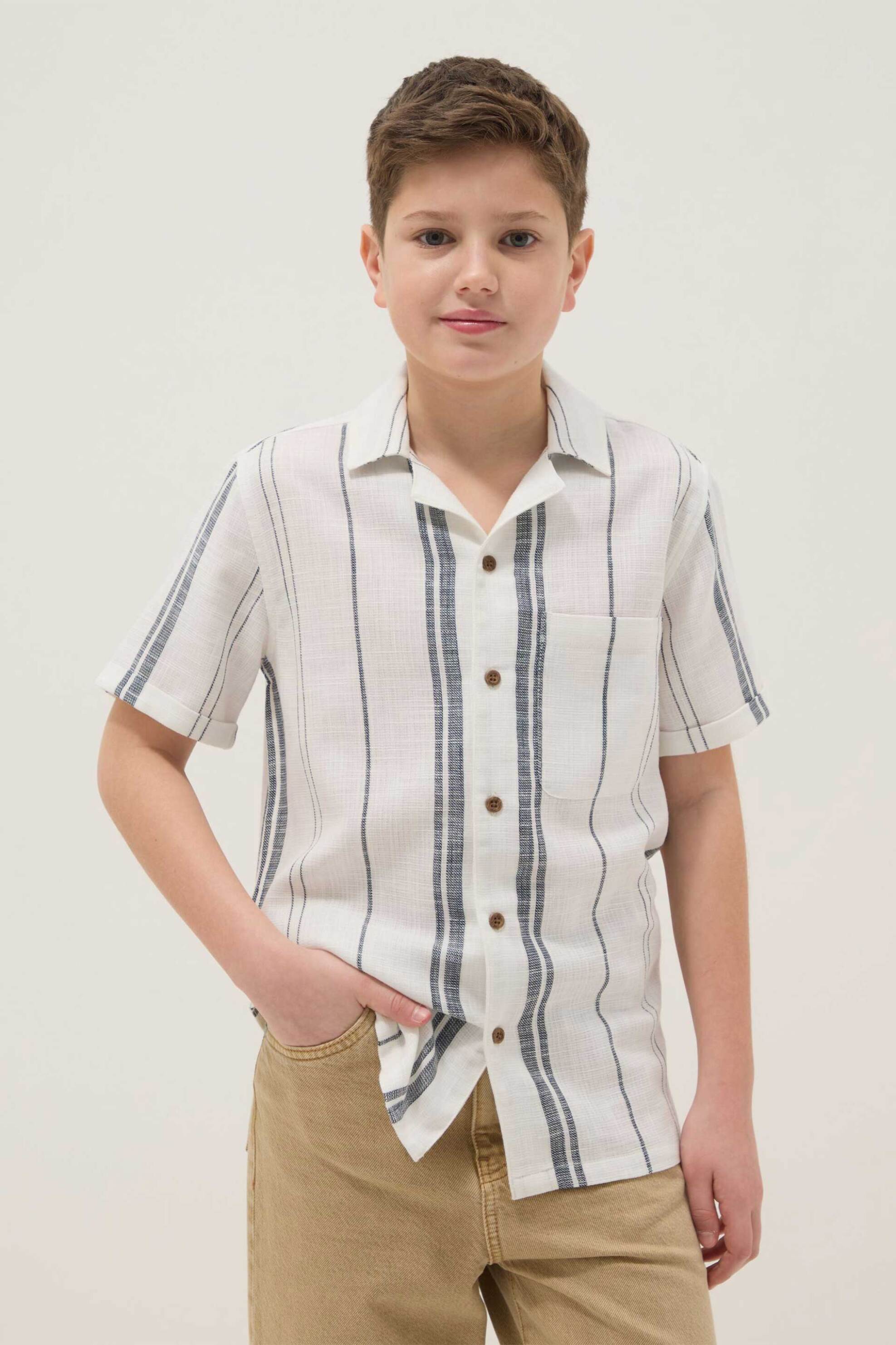 OVS παιδικό πουκάμισο με ριγέ σχέδιο Regular Fit - 002681321 Λευκό - Μπλε