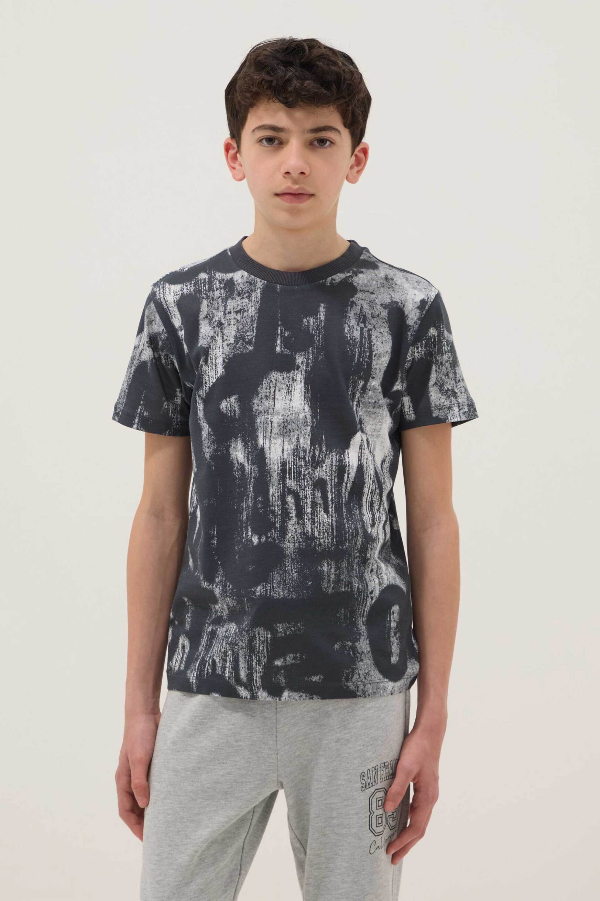 OVS παιδική μπλούζα με tie-dye print Regular Fit - 002681686 Ασπρόμαυρο