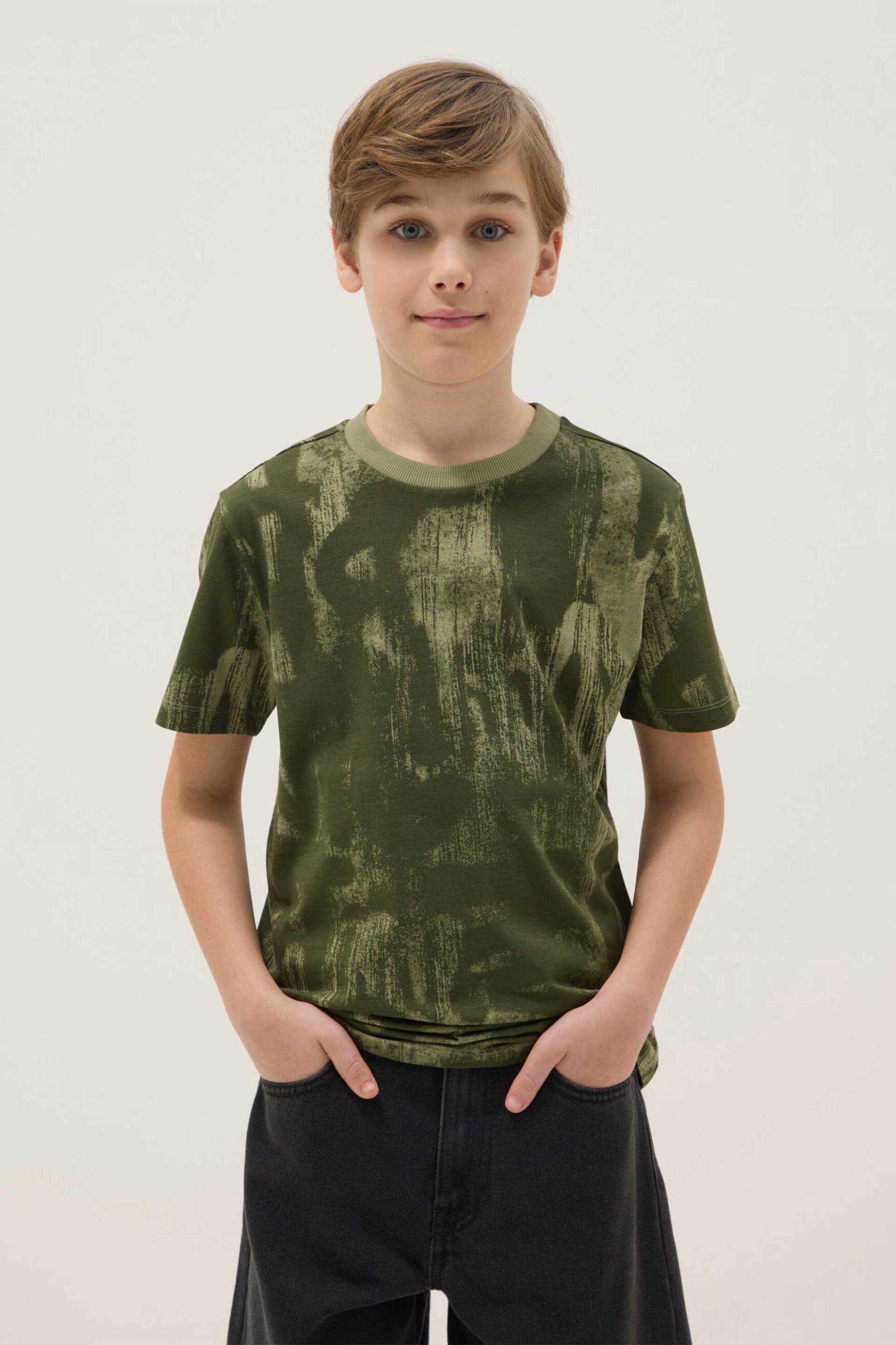 OVS παιδική μπλούζα με tie-dye print Regular Fit - 002681691 Χακί