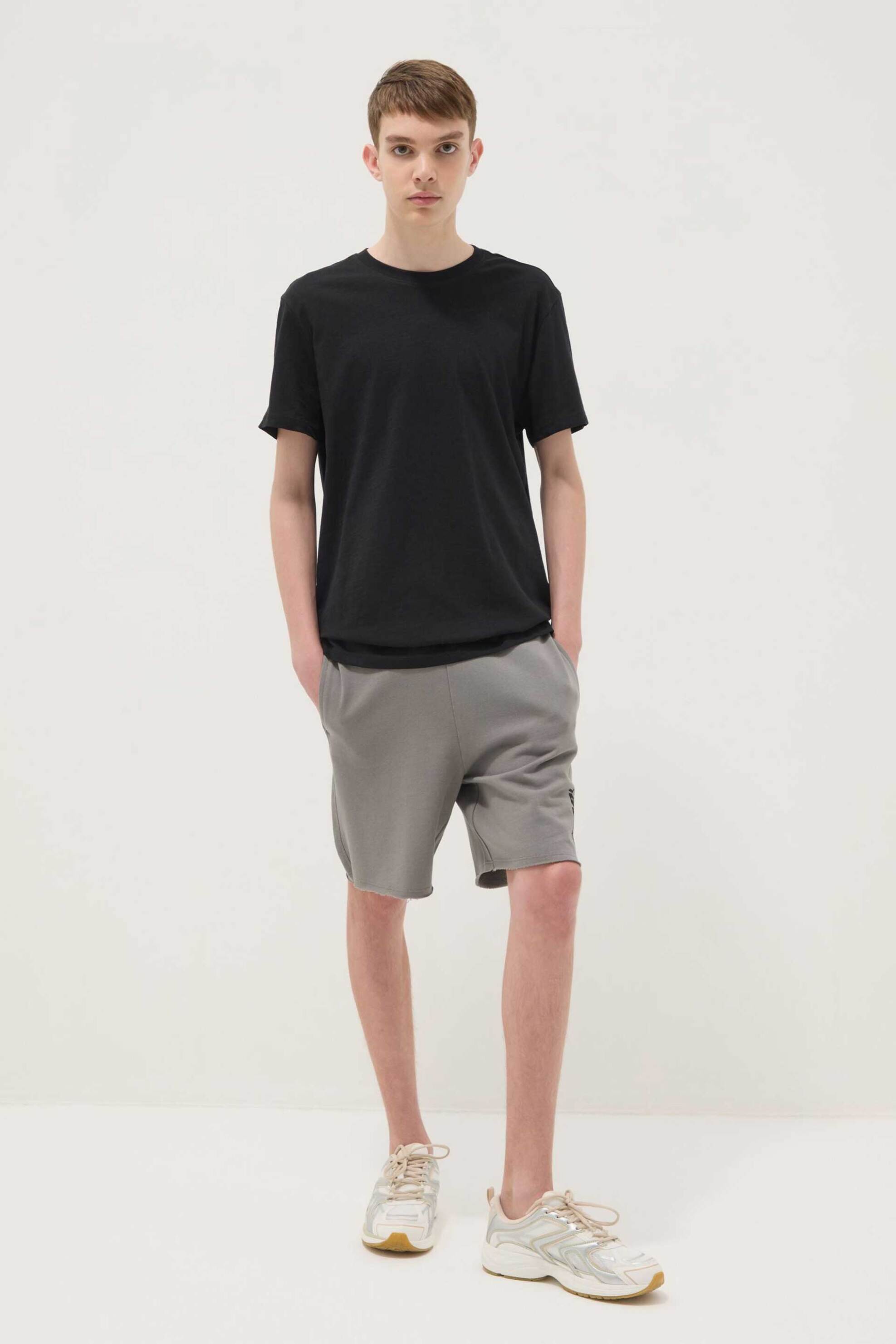 OVS παιδικό σορτς με ελαστική μέση και lettering Oversized Fit - 002681507 Γκρι