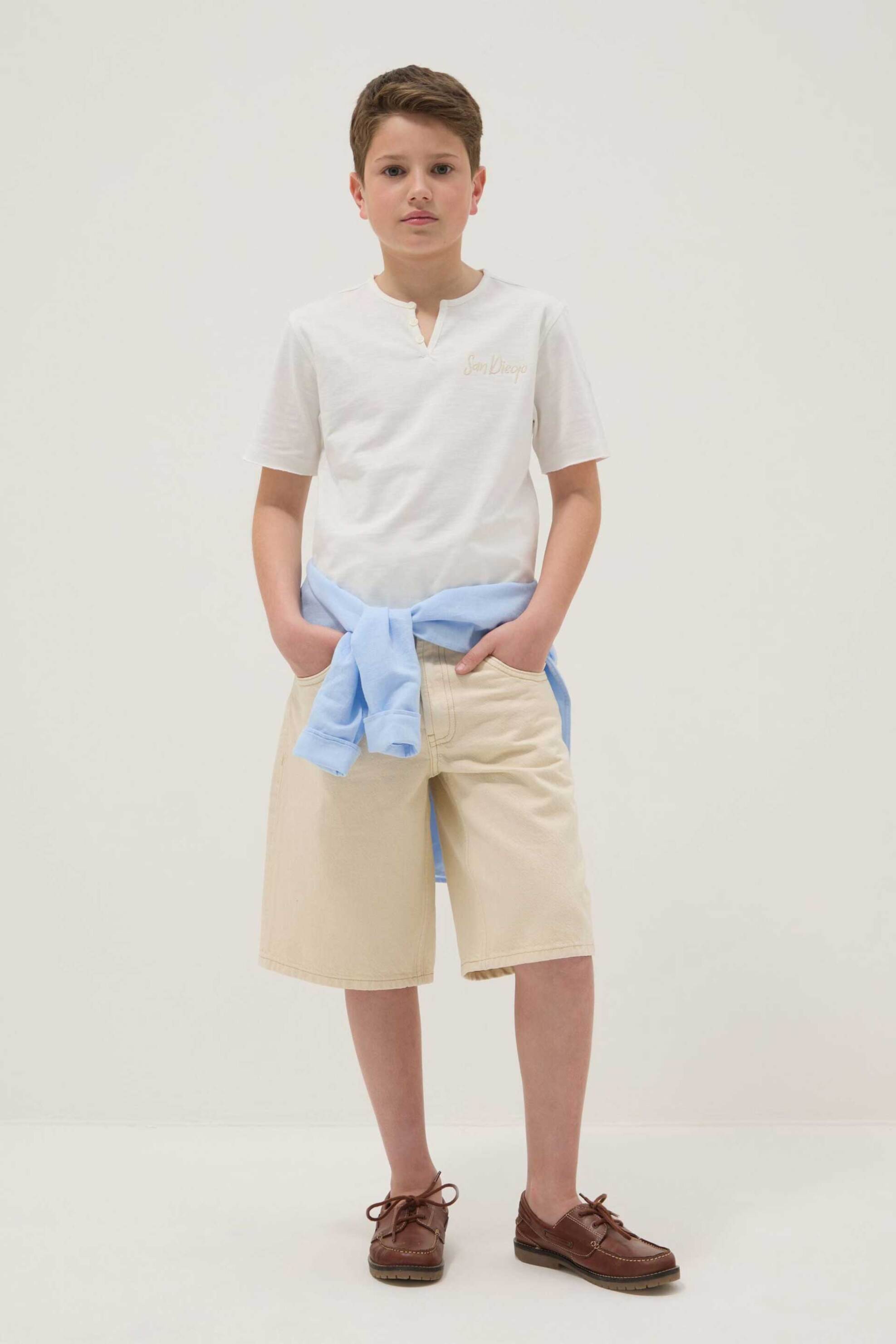 OVS παιδική denim βερμούδα πεντάτσεπη Baggy Fit - 002681306 Μπεζ