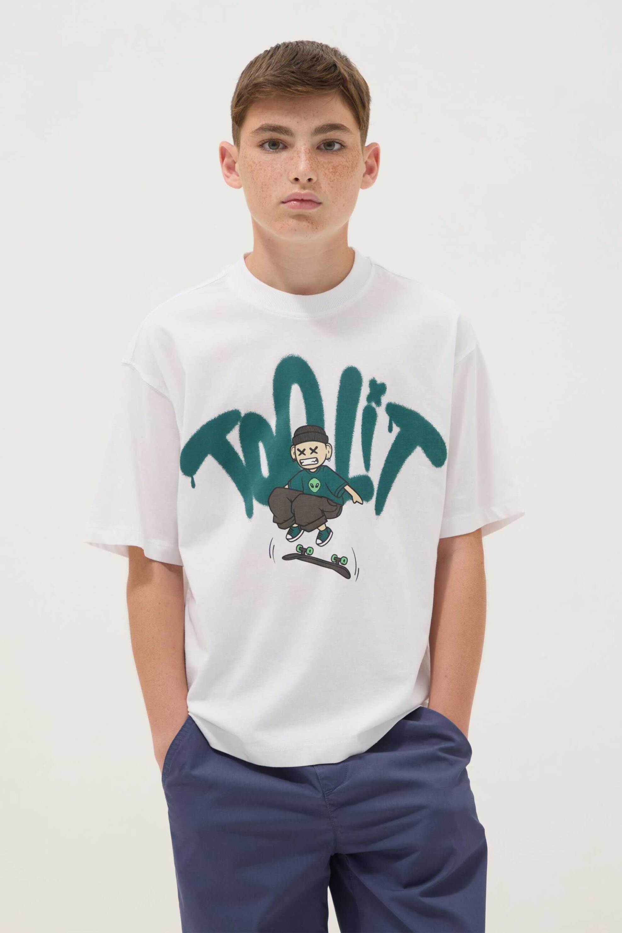 OVS παιδικό T-shirt με print Oversized Fit - 002681661 Λευκό