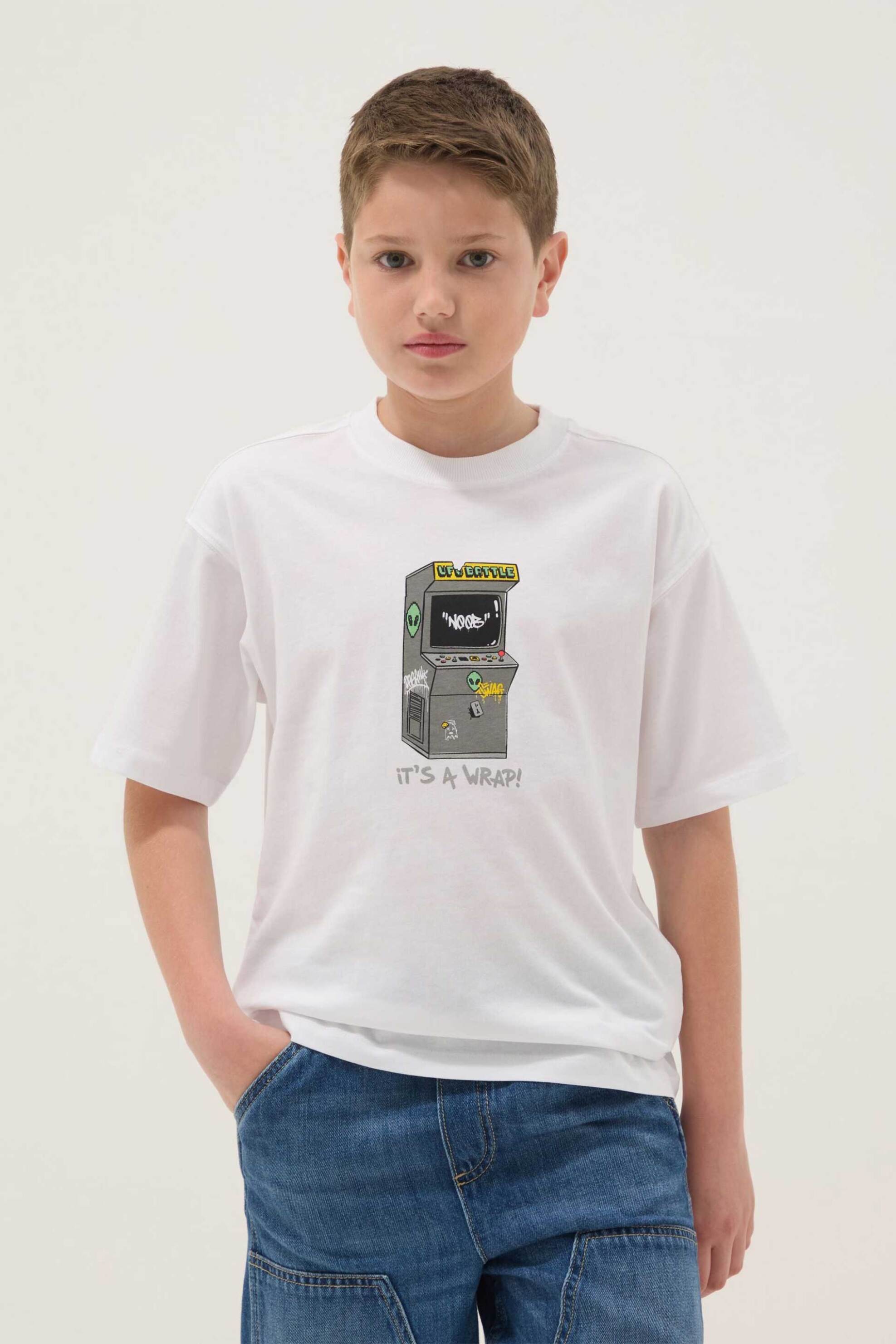 OVS παιδικό T-shirt με print Oversized Fit - 002681706 Λευκό