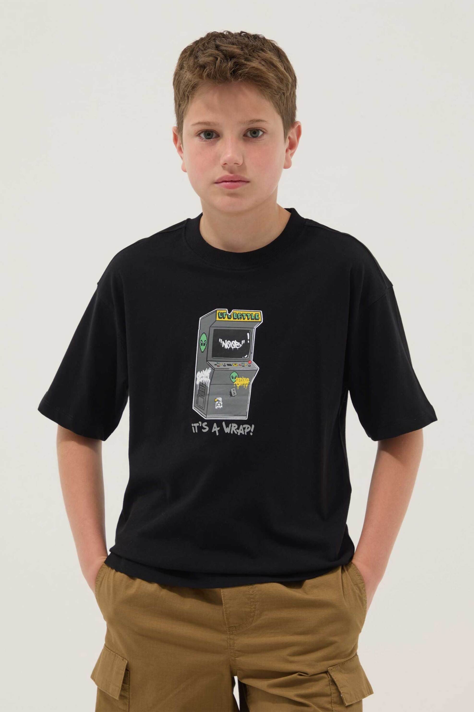 OVS παιδικό T-shirt με print Oversized Fit - 002681711 Μαύρο