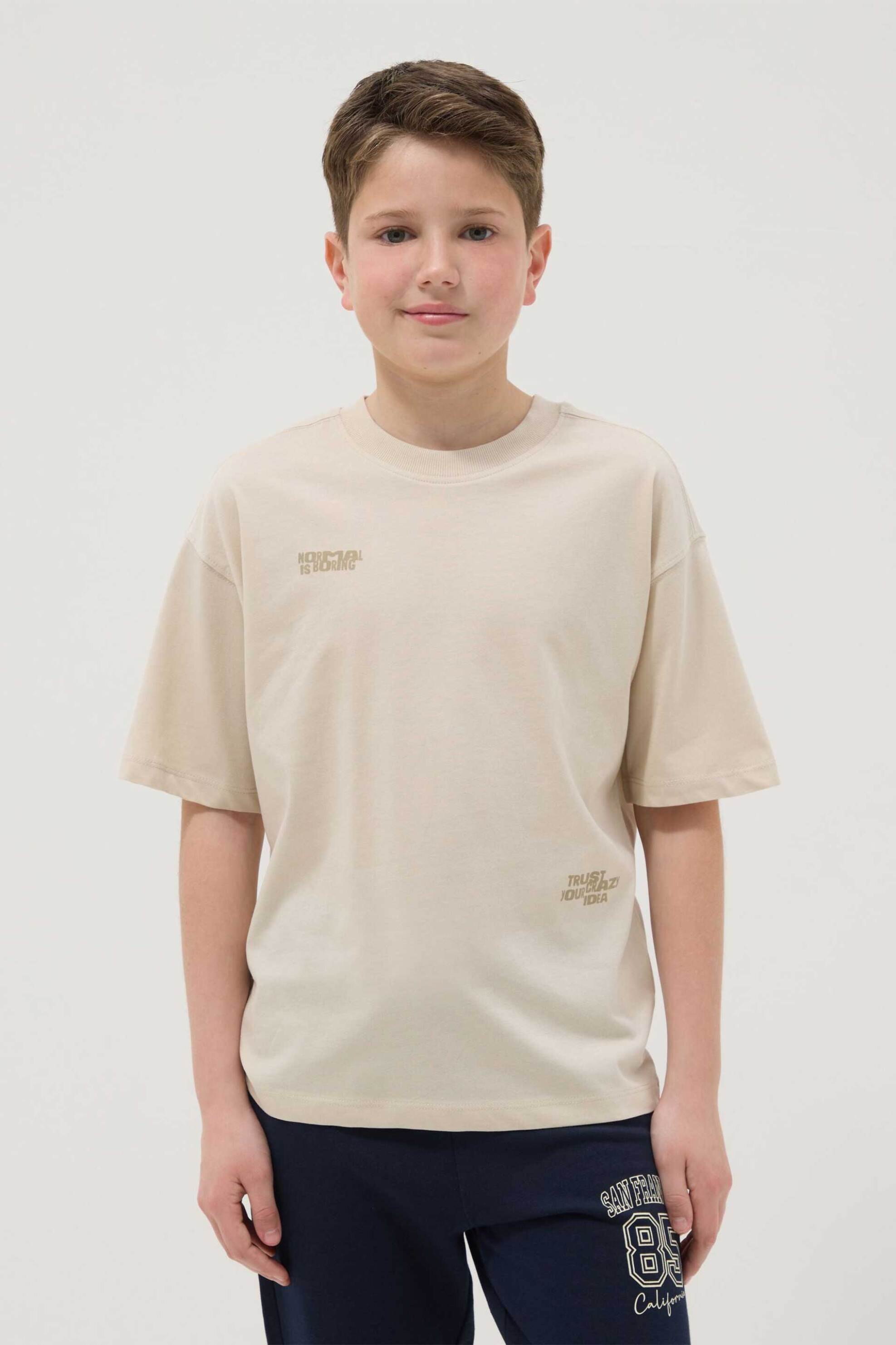 OVS παιδικό T-shirt με lettering Oversized Fit - 002681748 Μπεζ