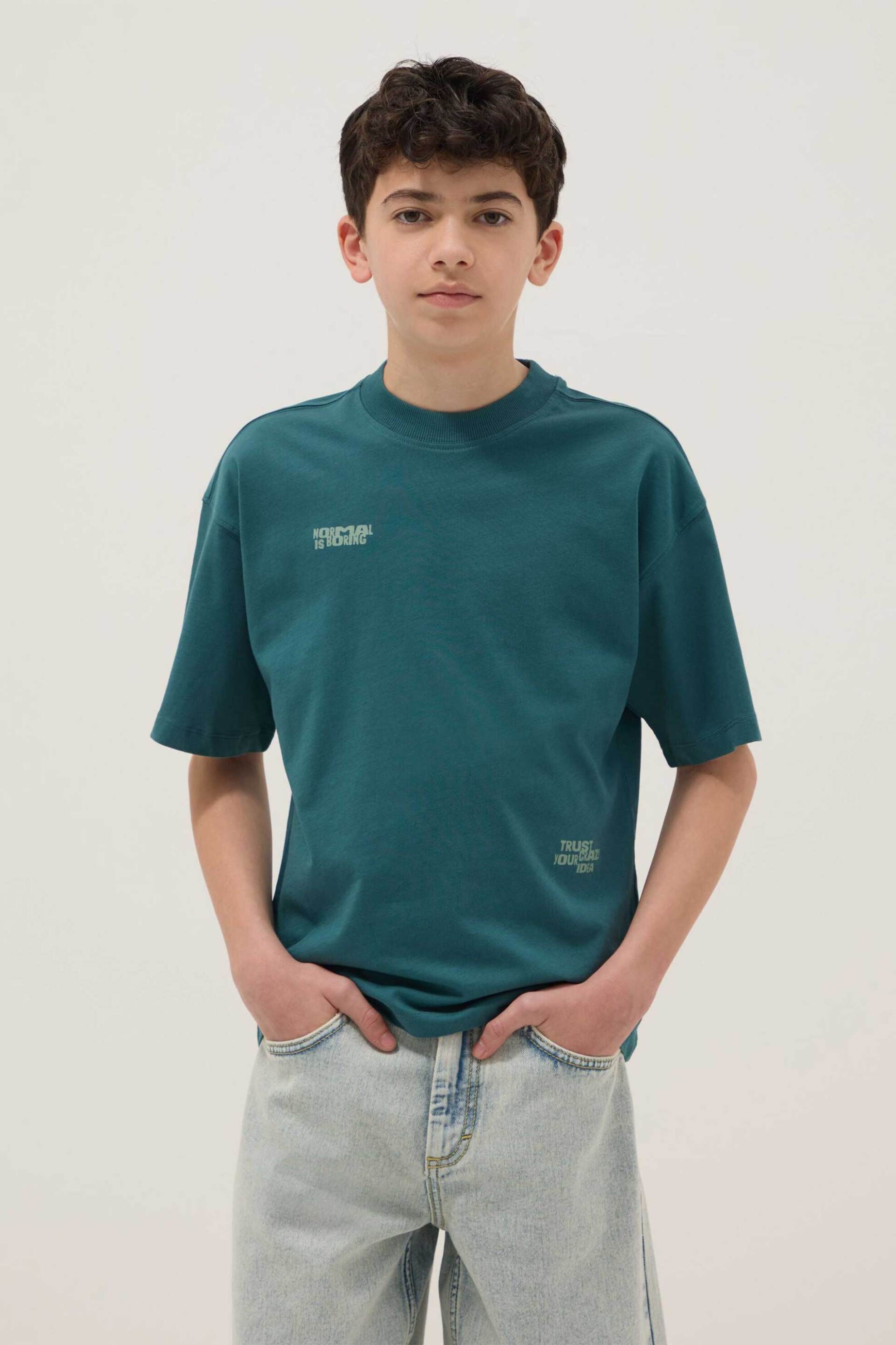 OVS παιδικό T-shirt με lettering Oversized Fit - 002681753 Πετρόλ