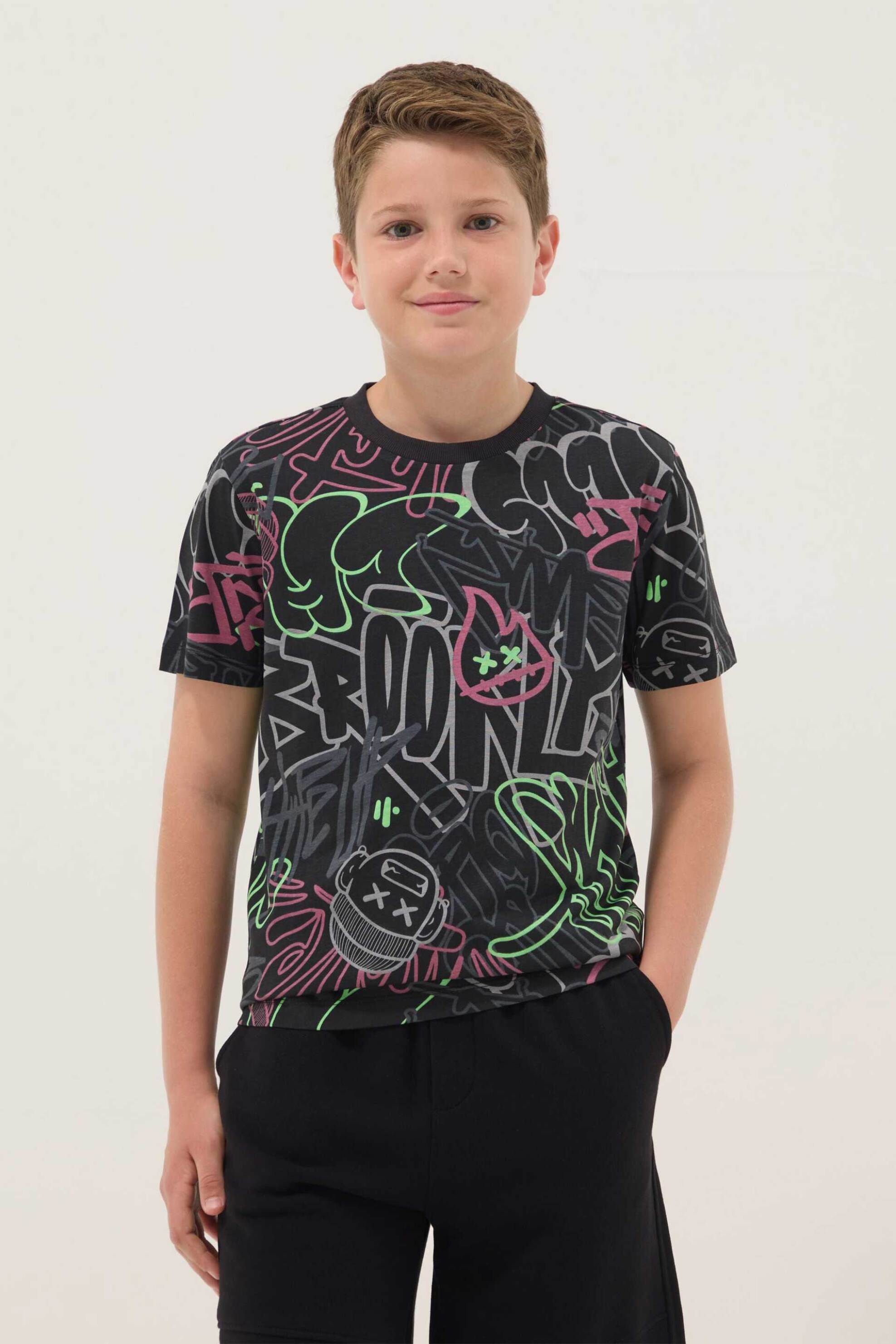 OVS παιδικό T-shirt με all-over print Regular Fit - 002681743 Μαύρο