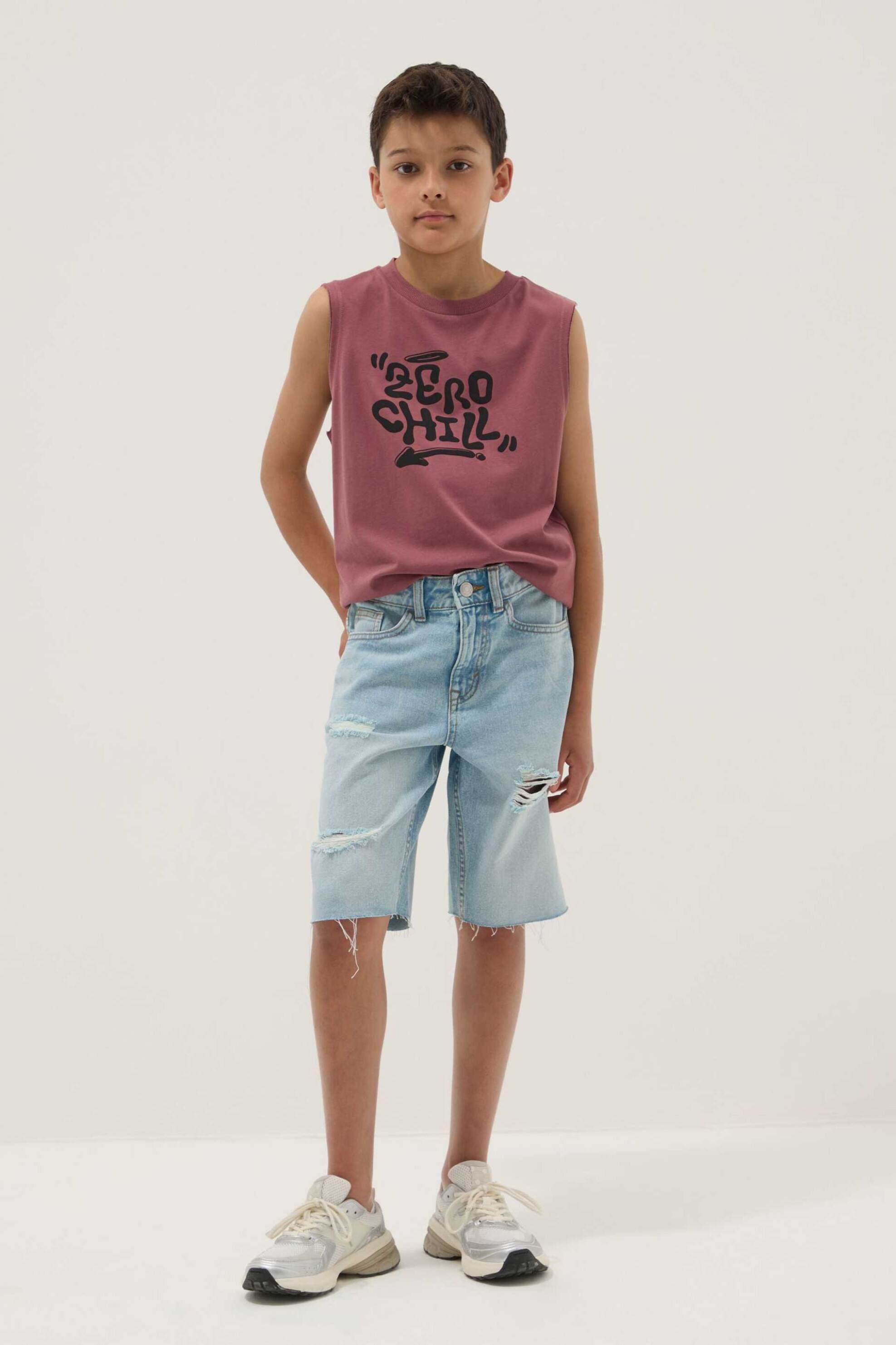 OVS παιδική denim βερμούδα πεντάτσεπη με φθαρμένη όψη Regular Fit - 002617357 Denim Blue Ανοιχτό