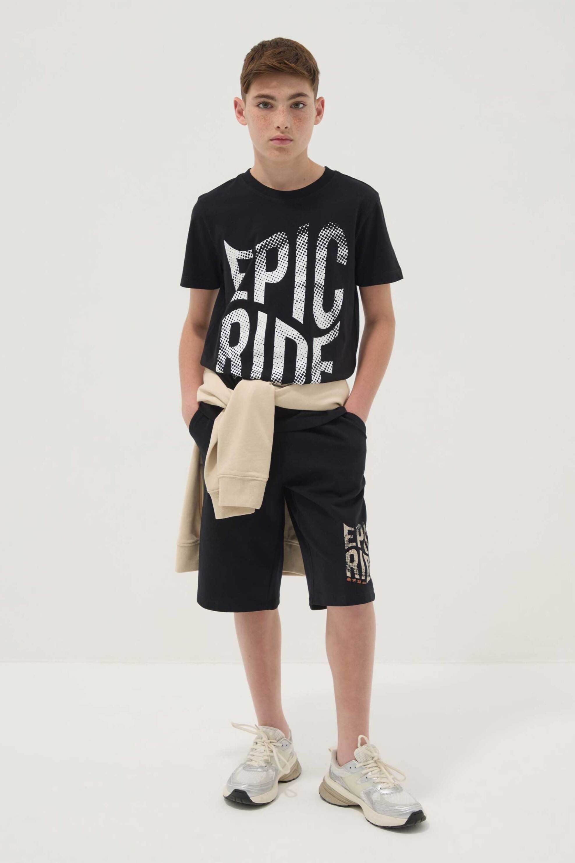 OVS παιδική βερμούδα με ελαστική μέση και graphic lettering Regular Fit - 002690453 Μαύρο