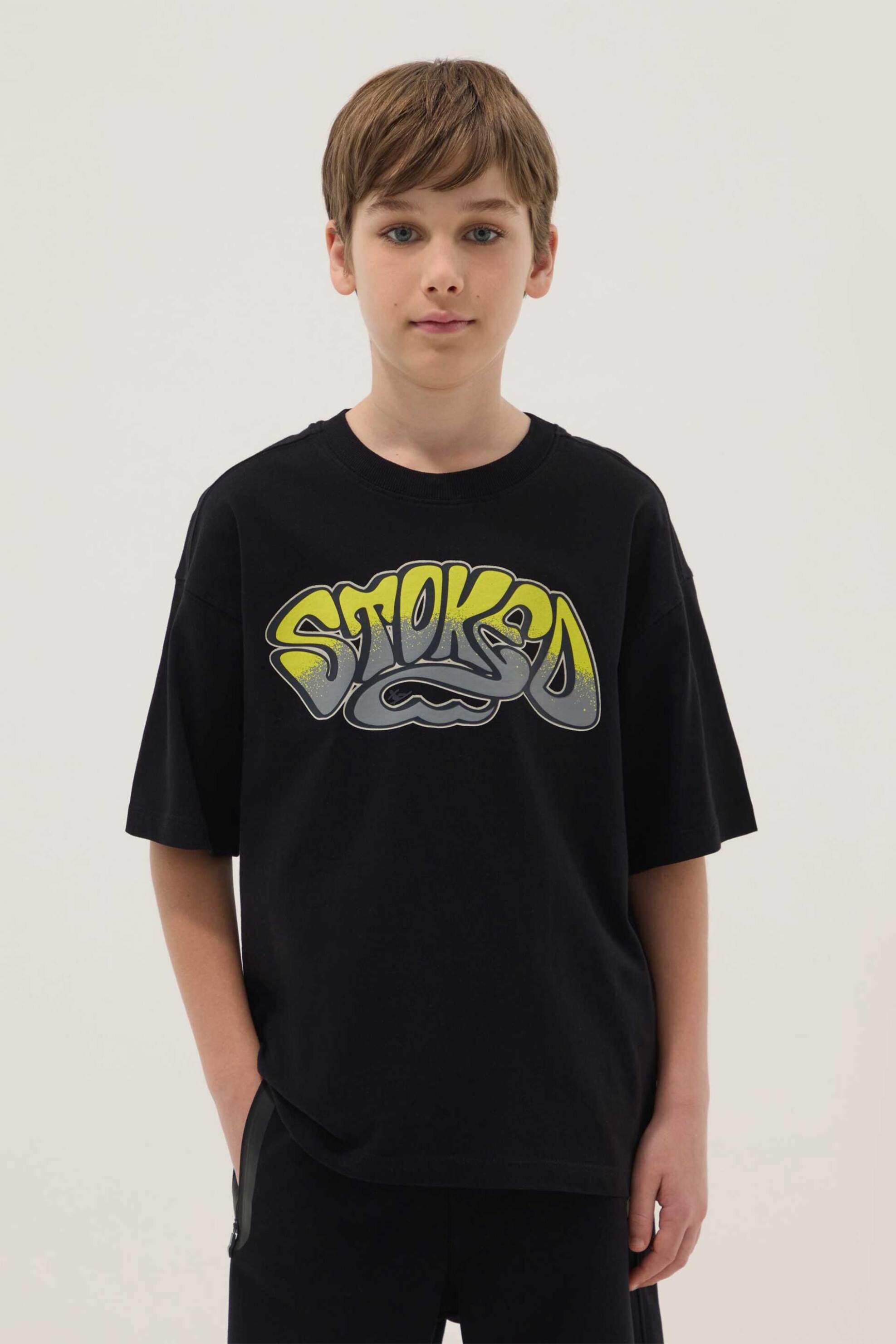 OVS παιδικό T-shirt με graphic print Oversized Fit - 002690543 Μαύρο