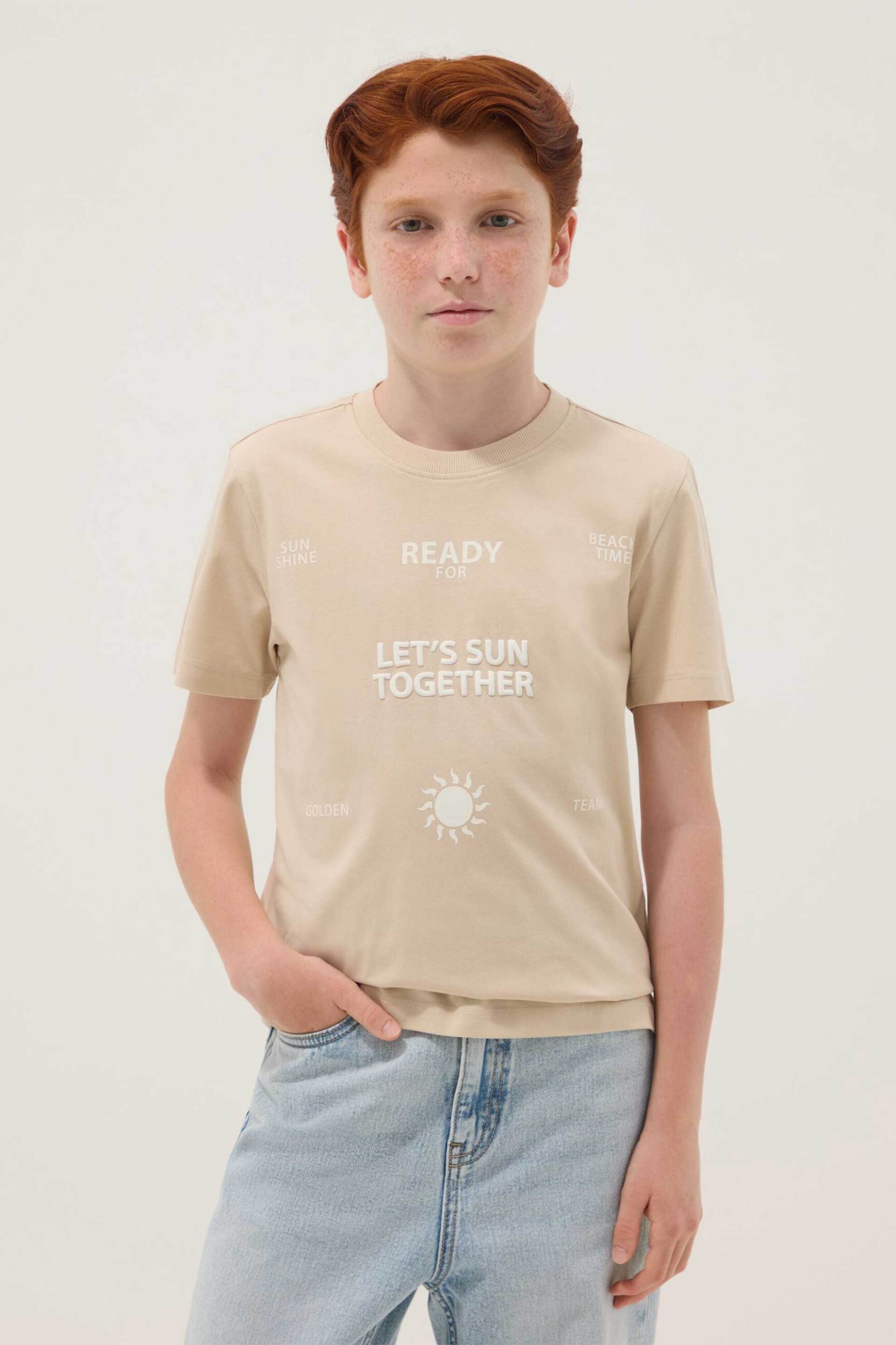 OVS παιδικό T-shirt με lettering Regular Fit - 002682498 Μπεζ