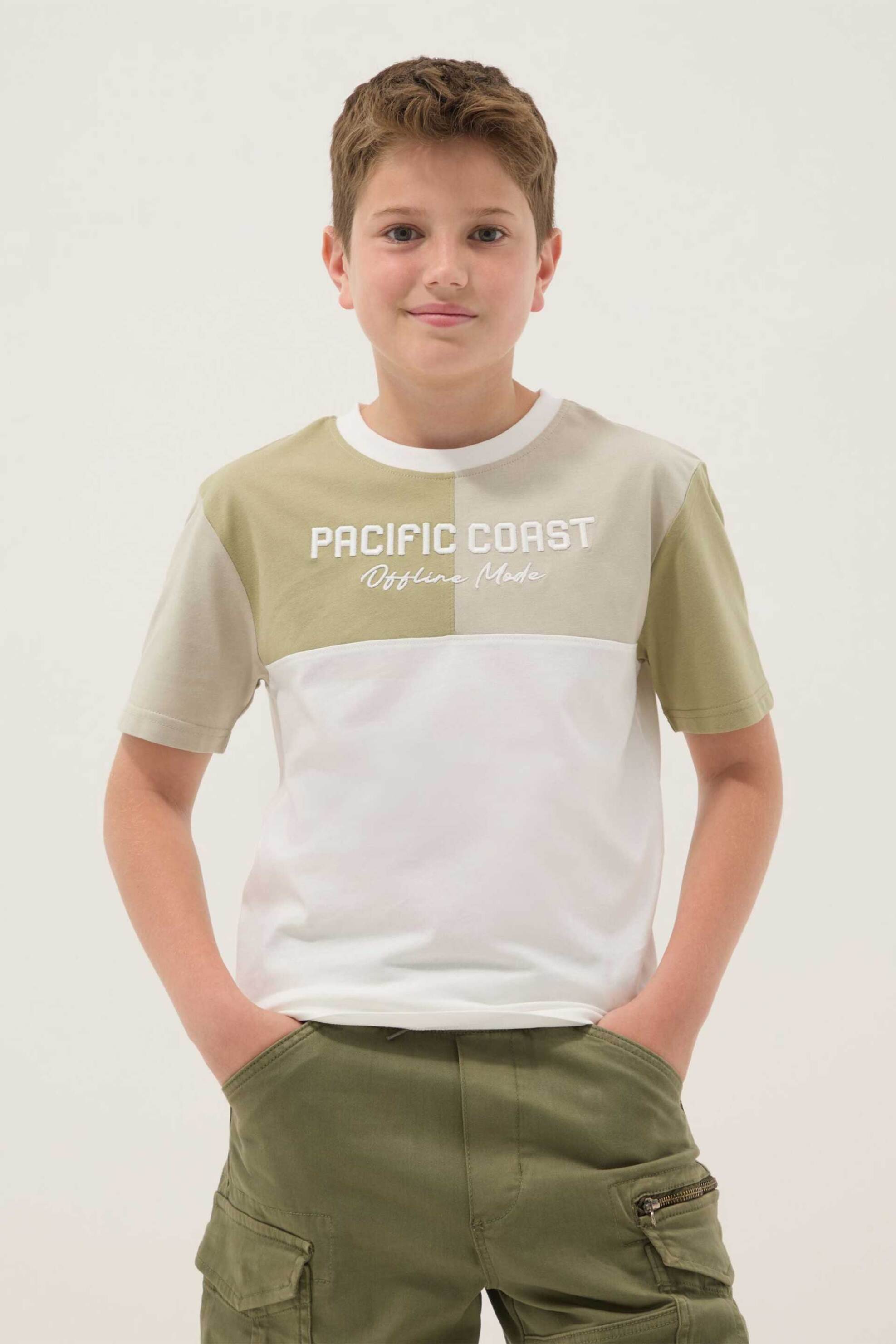 OVS παιδικό T-shirt colourblocked με lettering Regular Fit - 002689907 Λαδί