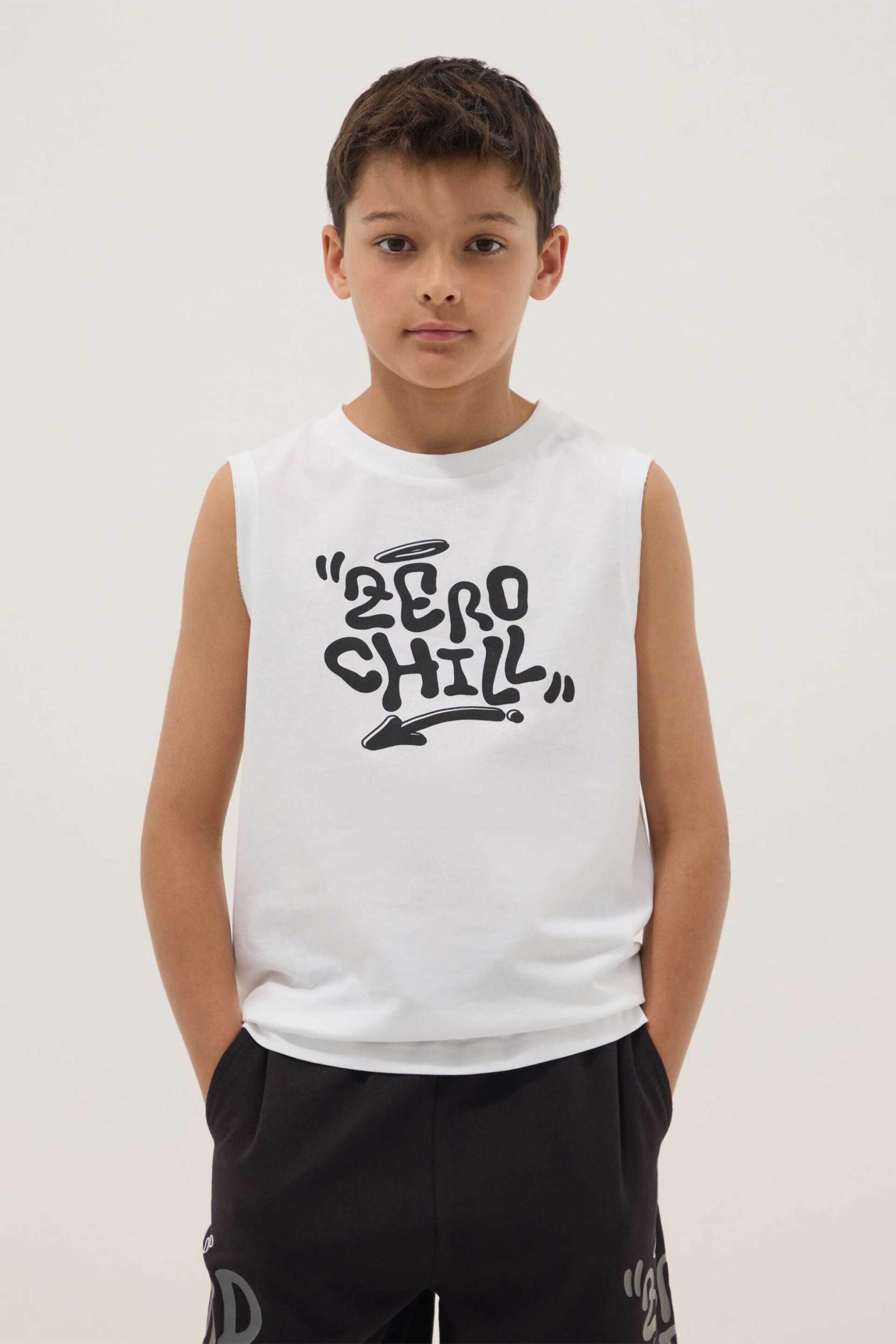 OVS παιδική αμάνικη μπλούζα με graphic lettering Regular Fit - 002690488 Λευκό