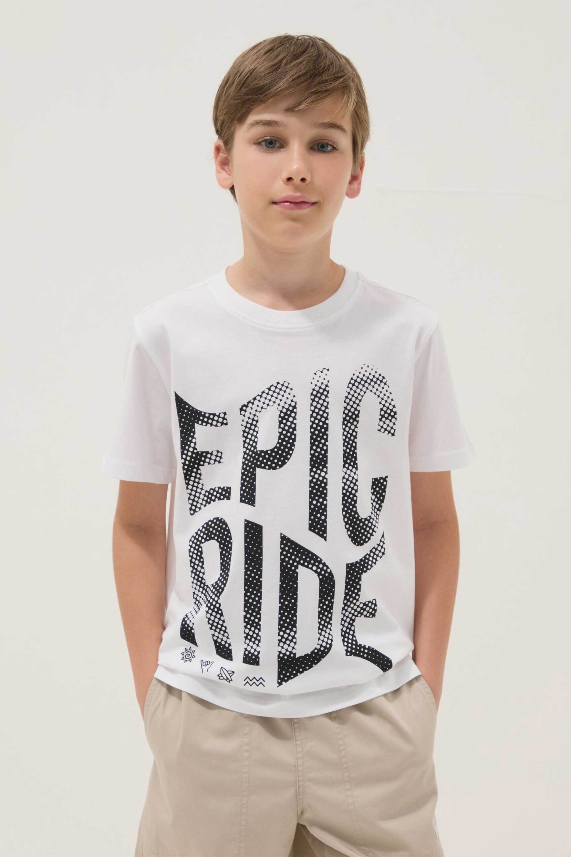 OVS παιδικό T-shirt με letter print Regular Fit - 002690523 Λευκό