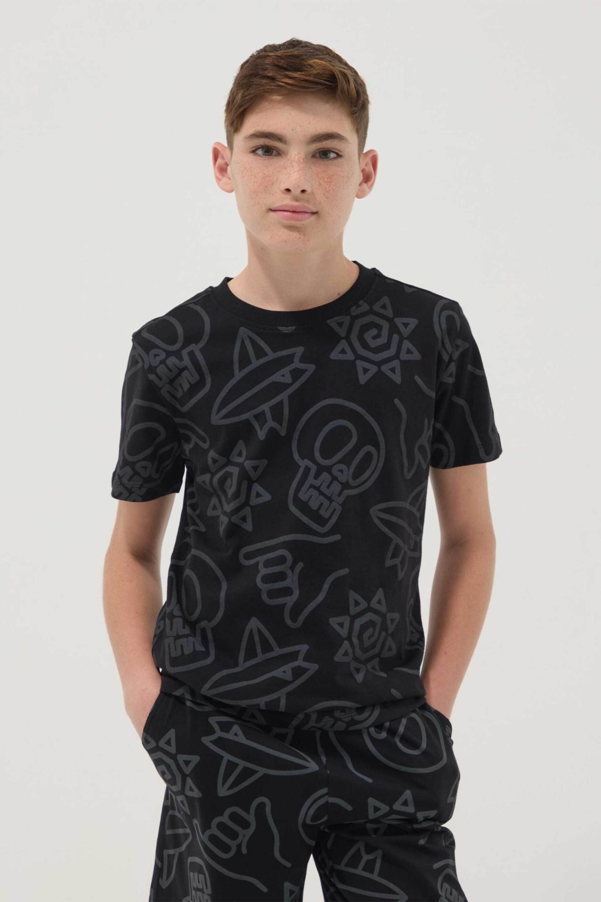OVS παιδικό T-shirt με all-over graphic print Regular Fit - 002690538 Μαύρο