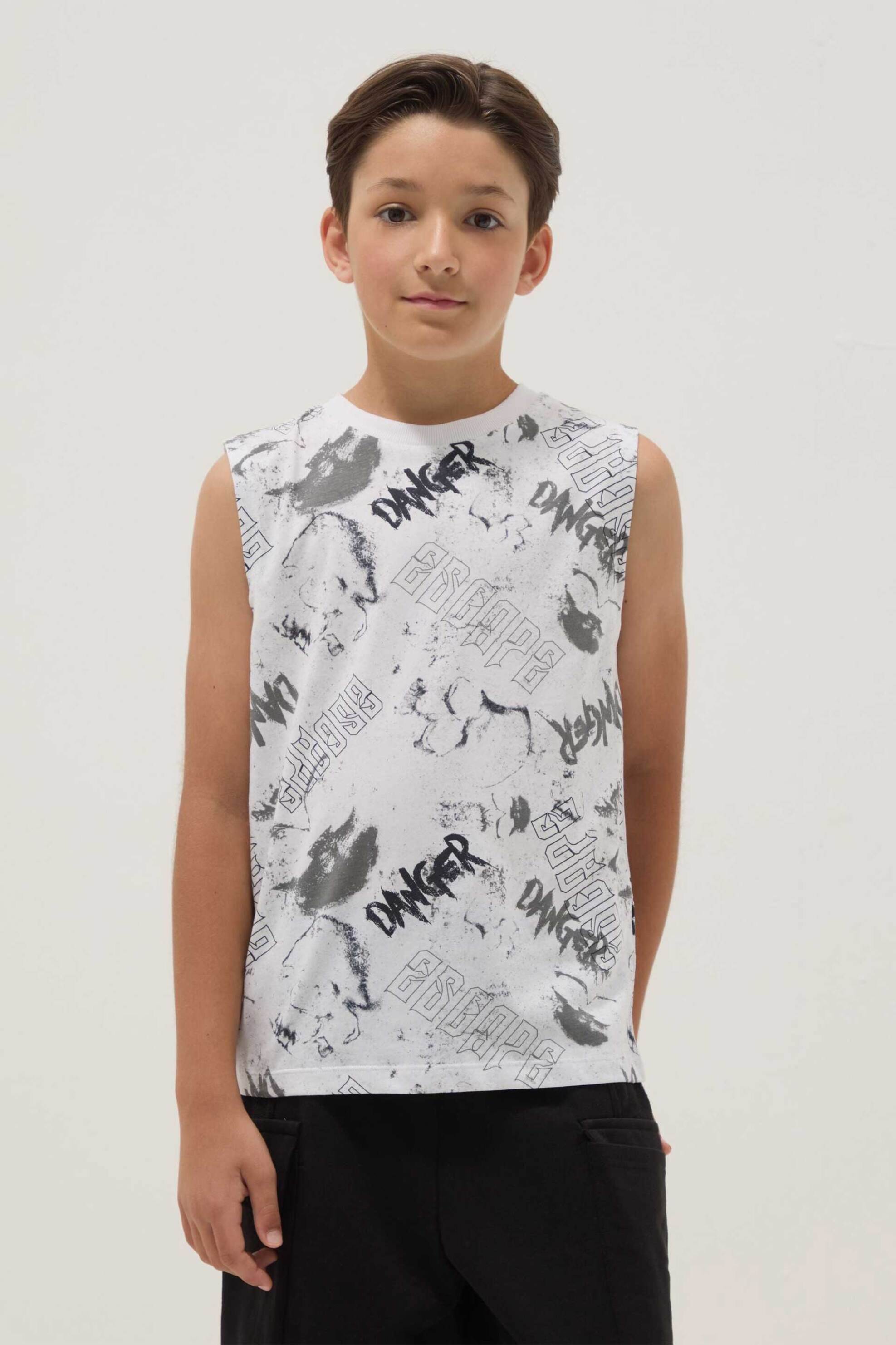 OVS παιδική αμάνικη μπλούζα με all-over print Relaxed Fit - 002690483 Λευκό