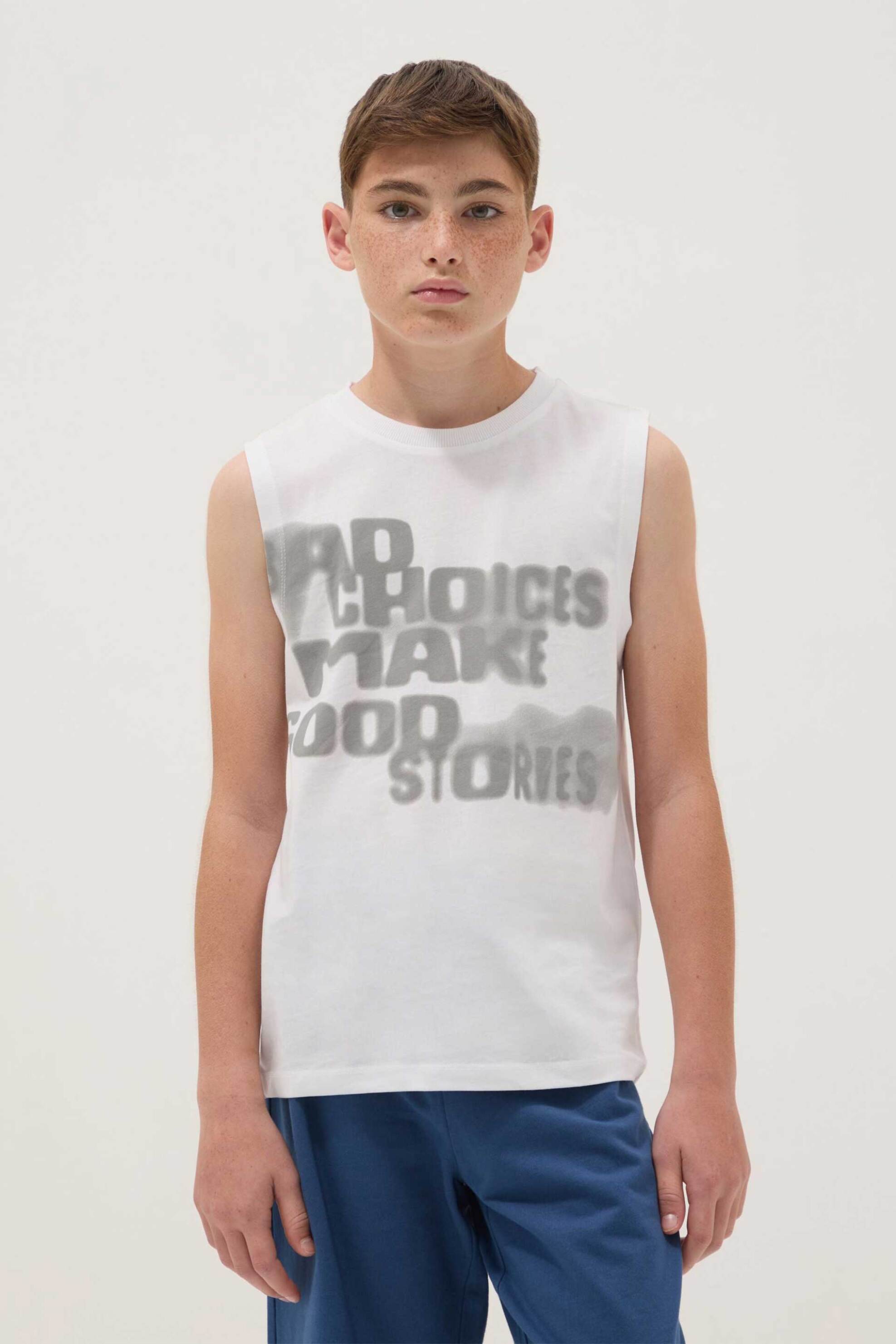 OVS παιδική αμάνικη μπλούζα με lettering Oversized Fit - 002681656 Λευκό