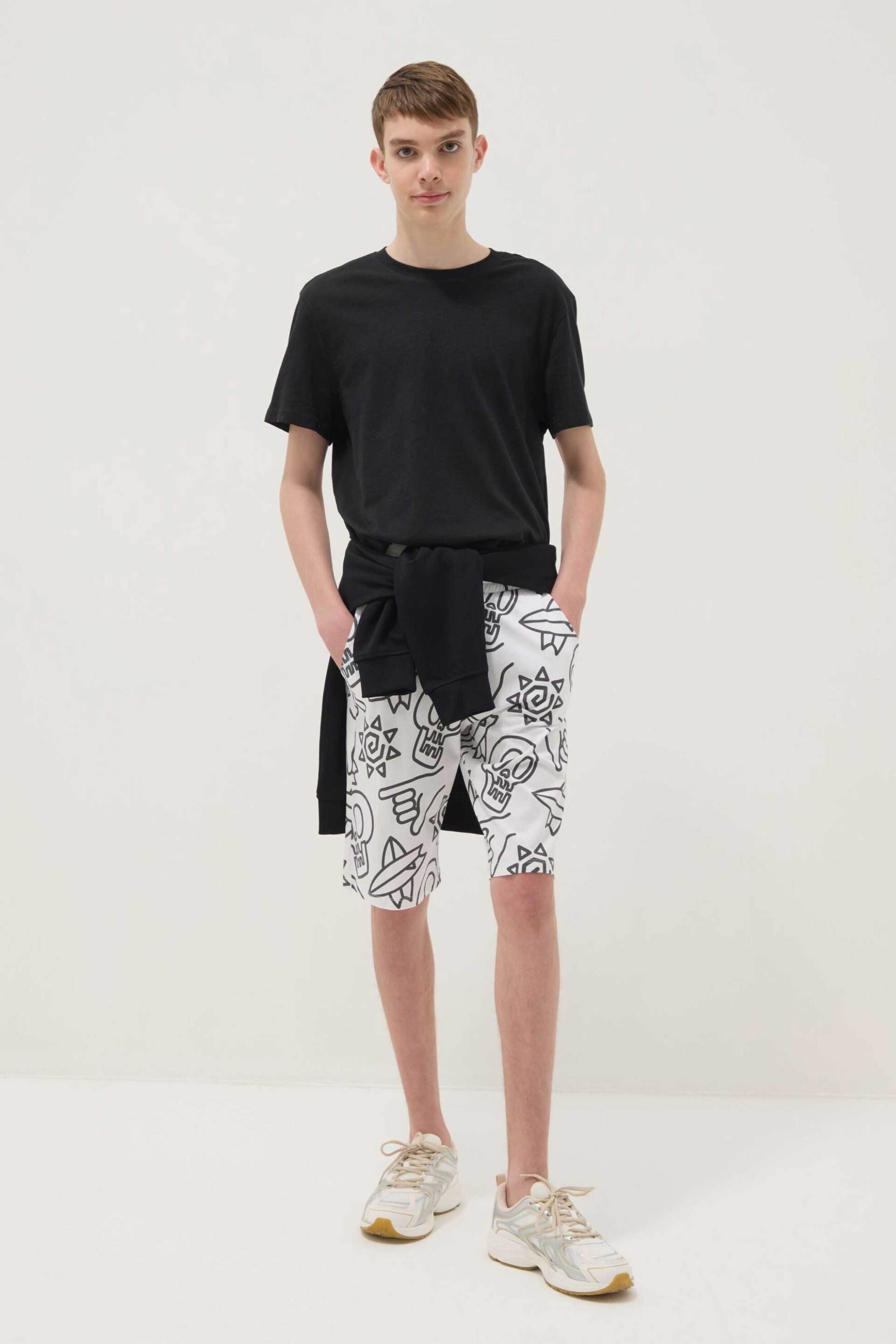OVS παιδική βερμούδα με ελαστική μέση και all-over graphic print Regular Fit - 002690443 Λευκό