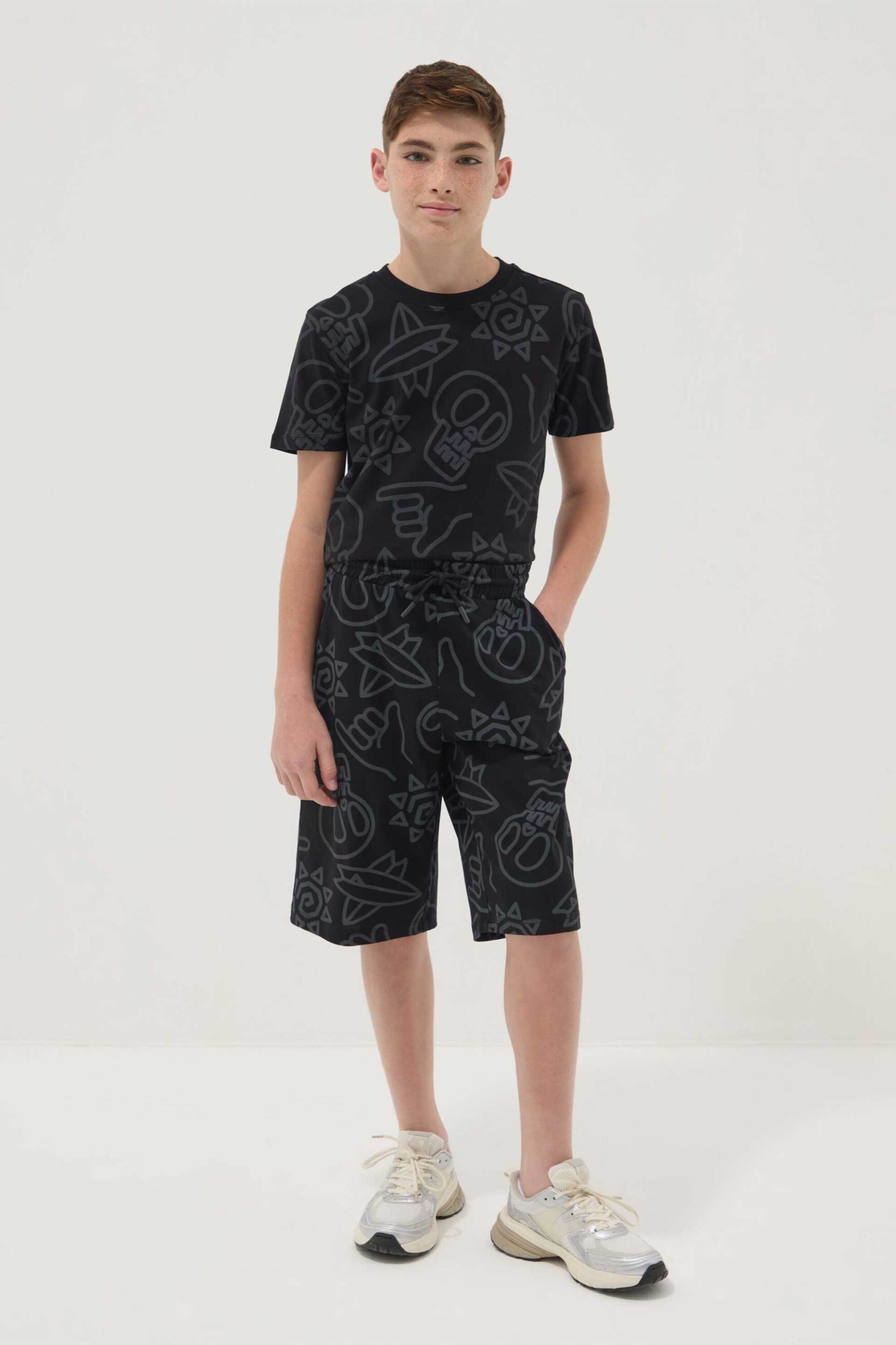 OVS παιδική βερμούδα με ελαστική μέση και all-over graphic print Regular Fit - 002690448 Μαύρο