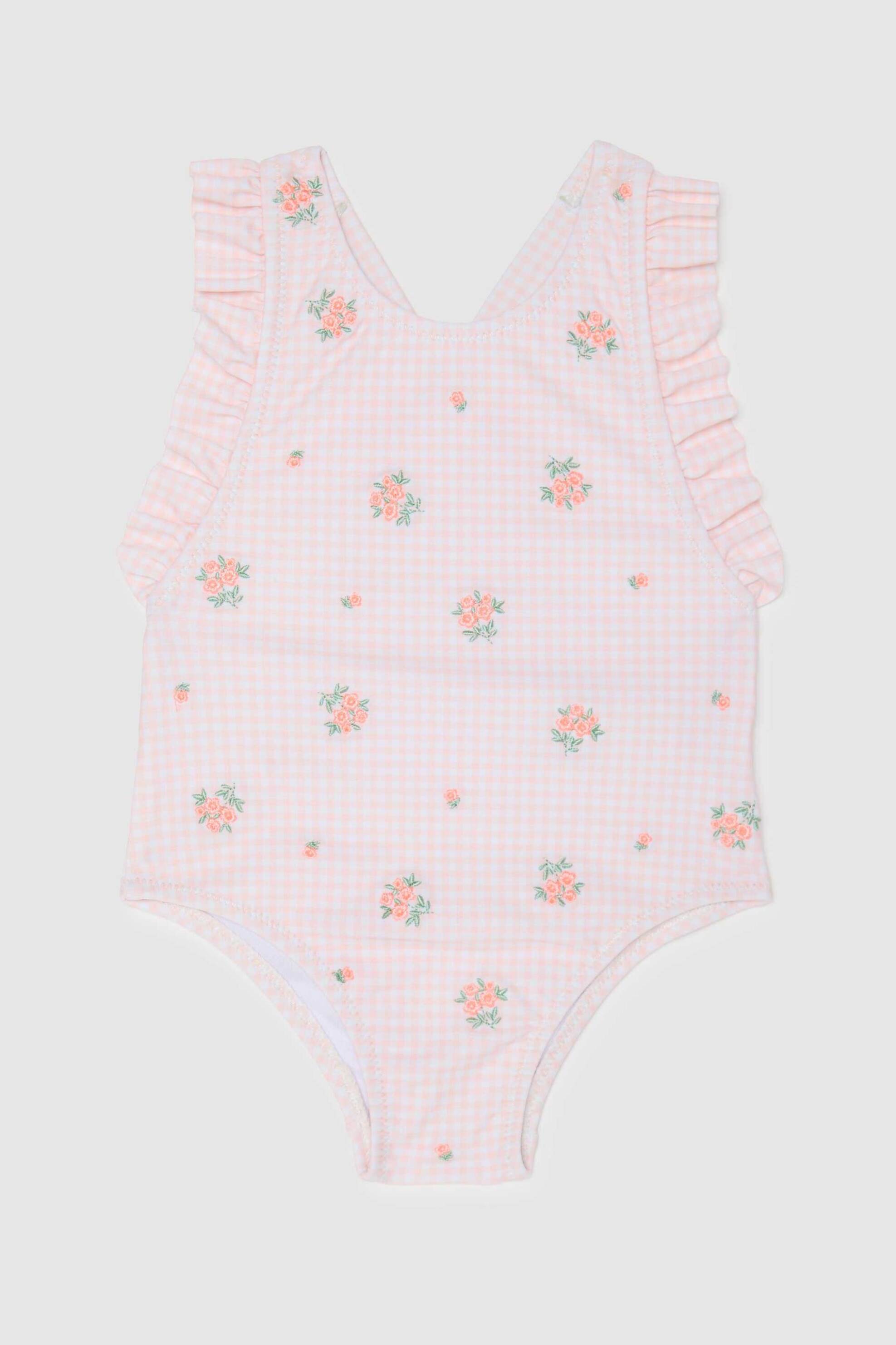 OVS βρεφικό μαγιό ολόσωμο με καρό σχέδιο και floral pattern - 002199301 Ροζ