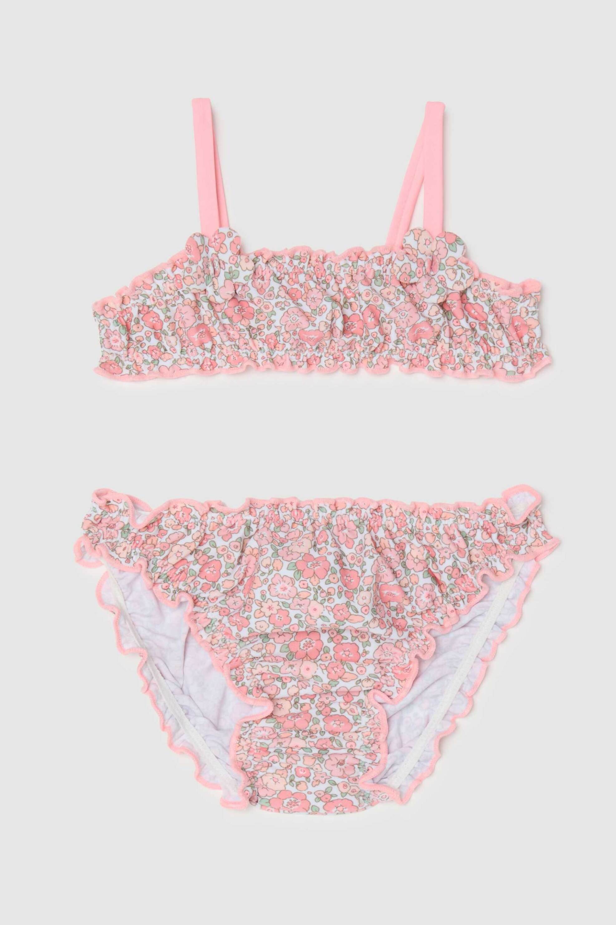 OVS KIDS OVS βρεφικό σετ μαγιό μπικίνι τοπ και σλιπ με flower print και κυματιστά τελειώματα - 002199366 Ροζ