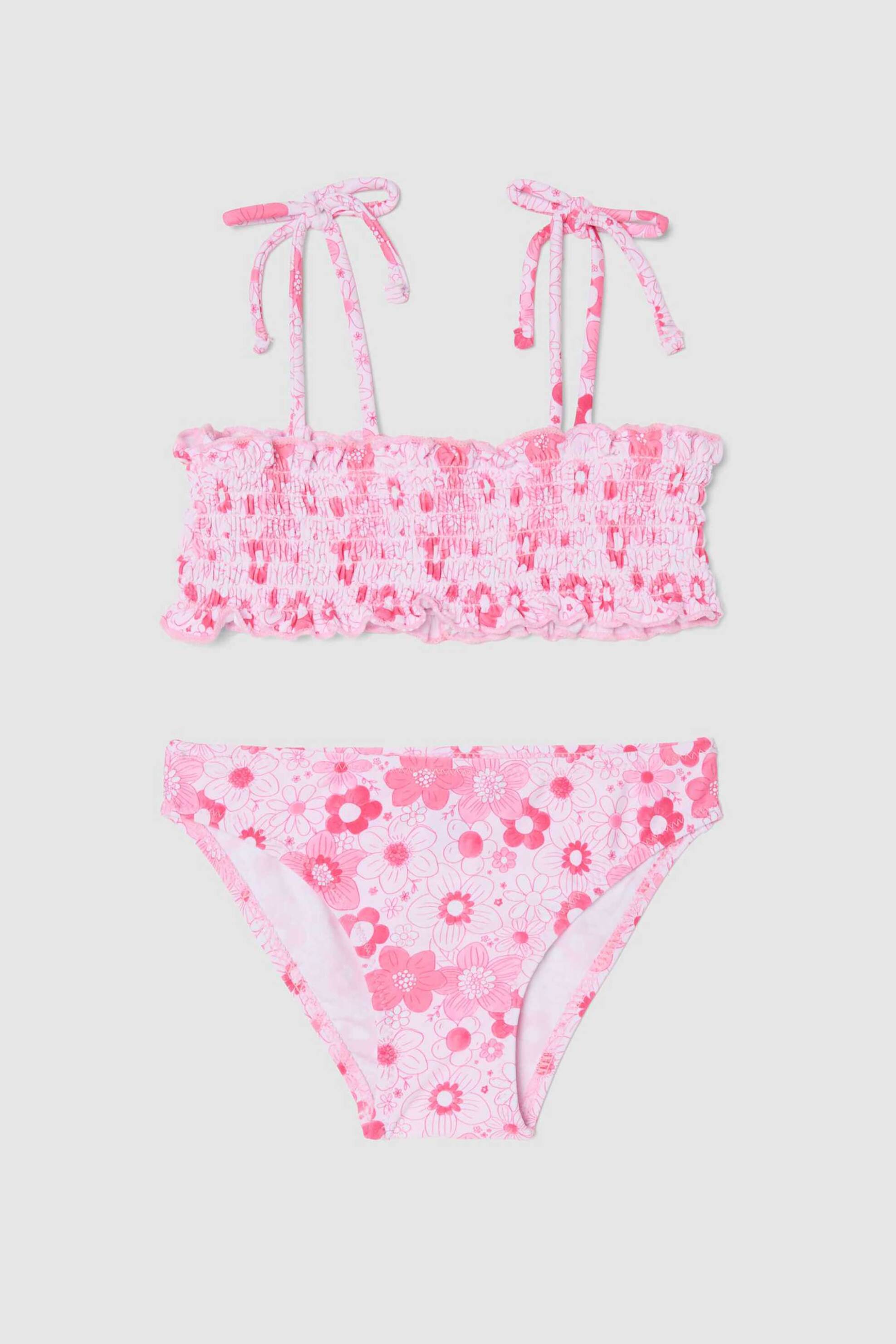 OVS παιδικό σετ μαγιό μπικίνι τοπ και σλιπ με floral print (2 τεμάχια) - 002616929 Ροζ