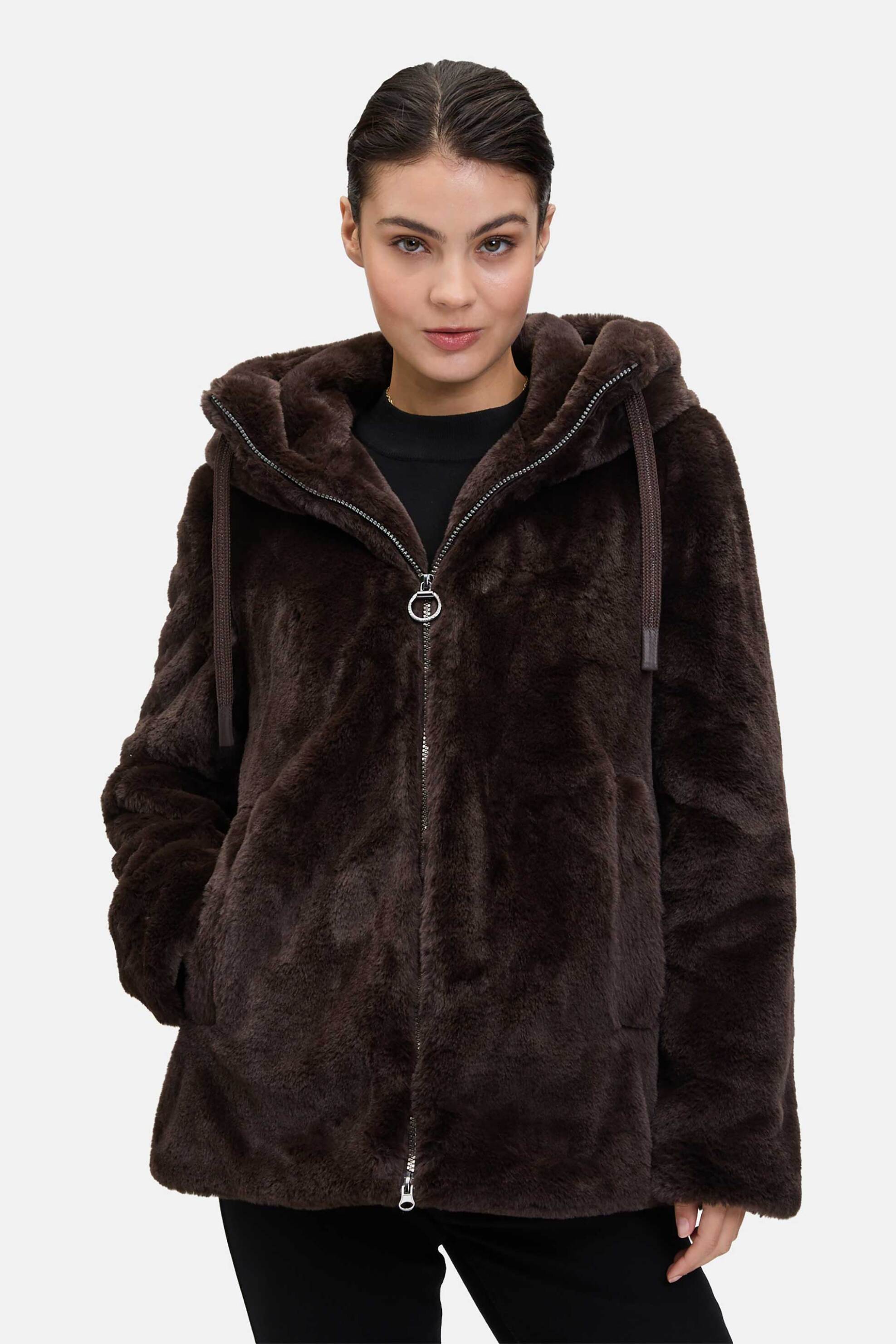 BETTY BARCLAY Betty Barclay γυναικείο μπουφάν με κουκούλα και faux γούνα - 7965/1540 Καφέ