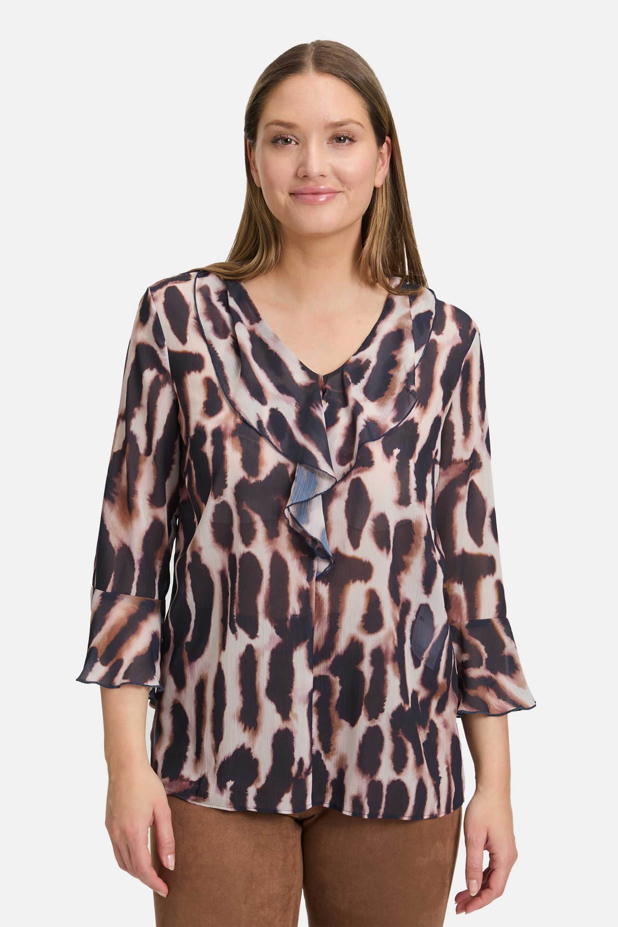 Betty Barclay γυναικεία μπλούζα με all-over print και βολάν - 8915/1448 Μαύρο - Καφέ