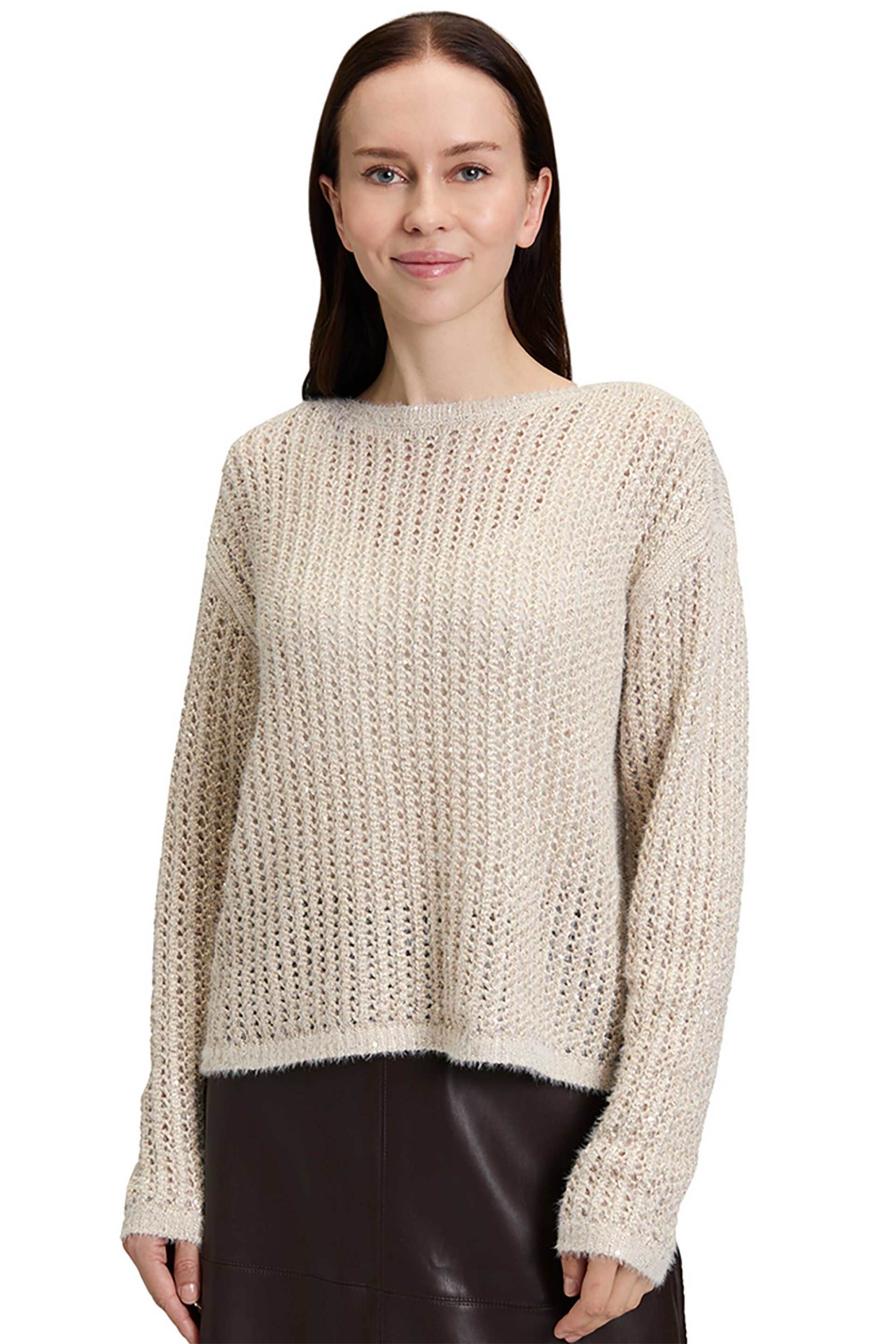 BETTY BARCLAY Betty Barclay γυναικείο μονόχρωμο πουλόβερ με διακοσμητικές πούλιες - 5302/1561 Μπεζ