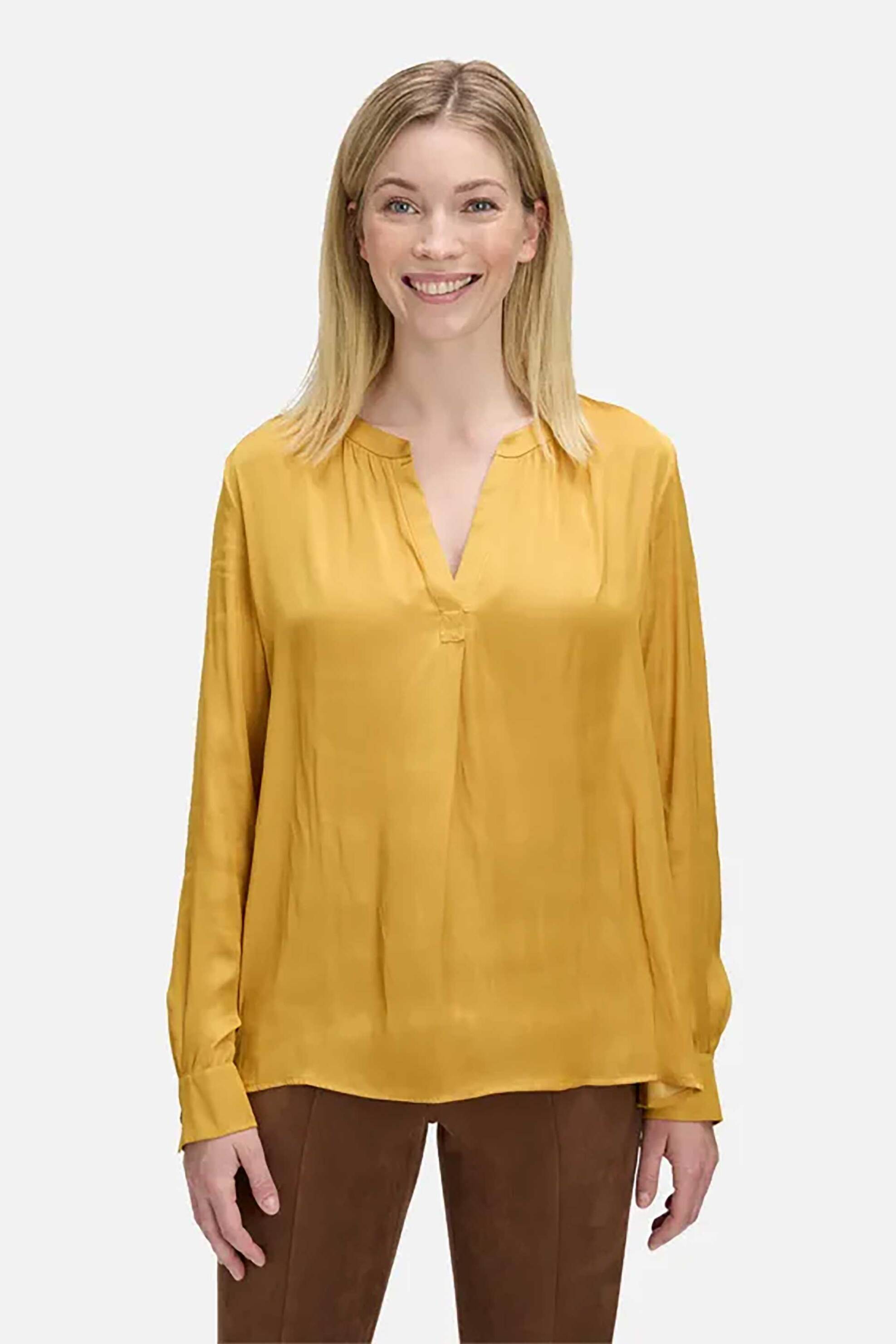 Betty Barclay γυναικεία μονόχρωμη μπλούζα με σατέν υφή - 8942/1668 Κίτρινο