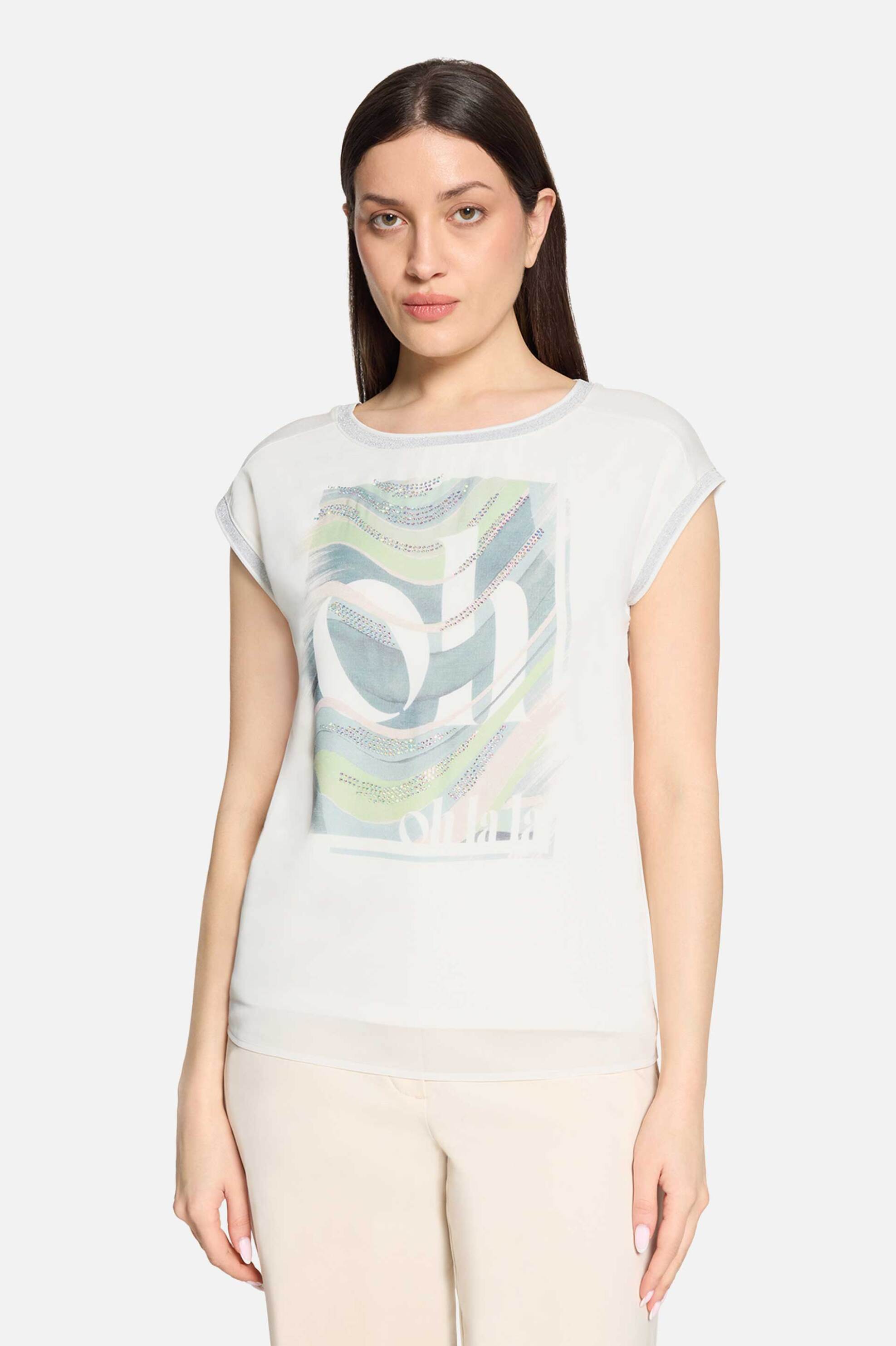 Betty Barclay γυναικείο Τ-shirt με all-over print και στρας – 2770/2063 Λευκό