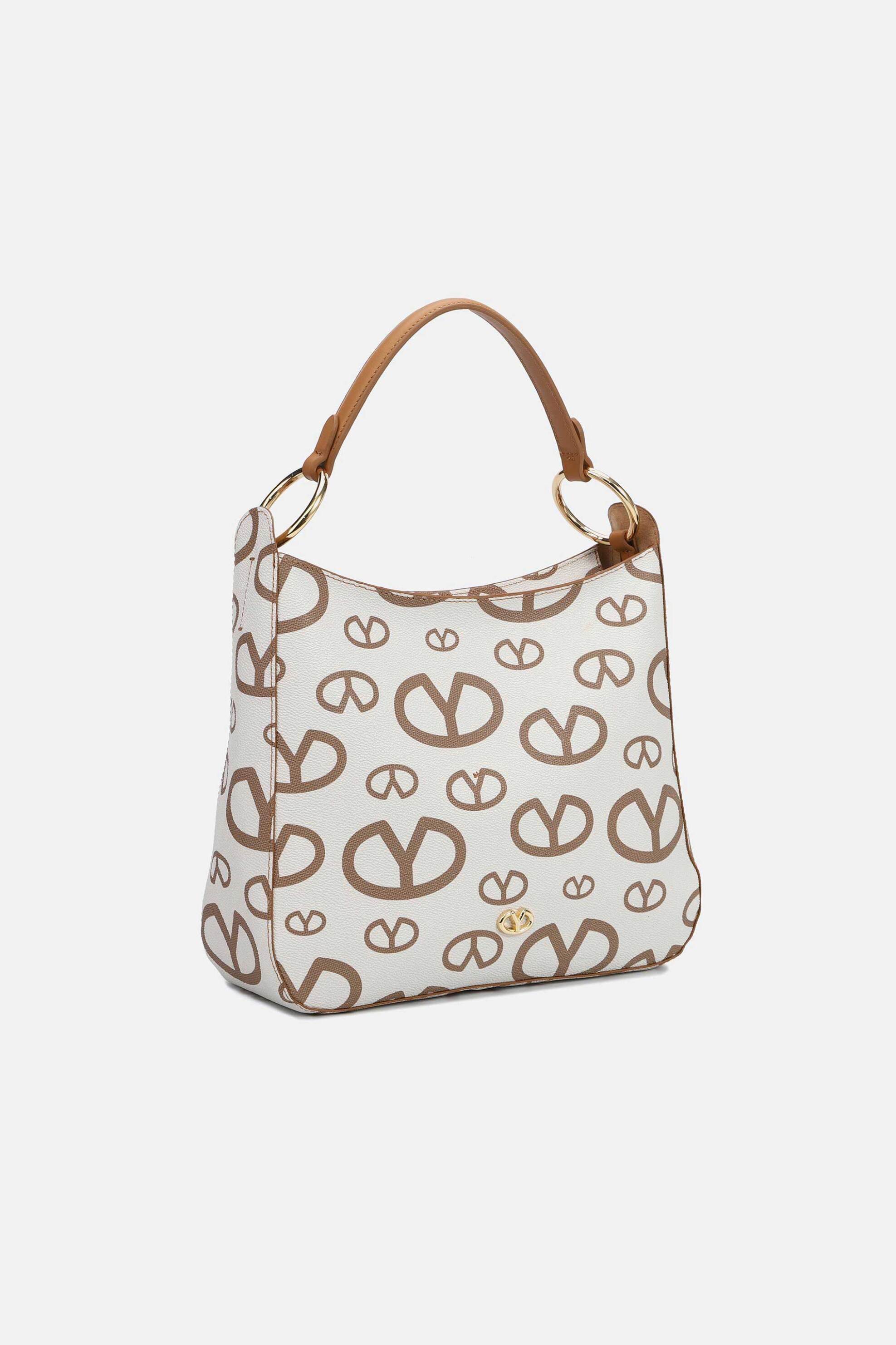Ynot? γυναικεία τσάντα hobo με all-over logo "Matilda" - MAT713S5 Κρέμ φωτογραφία