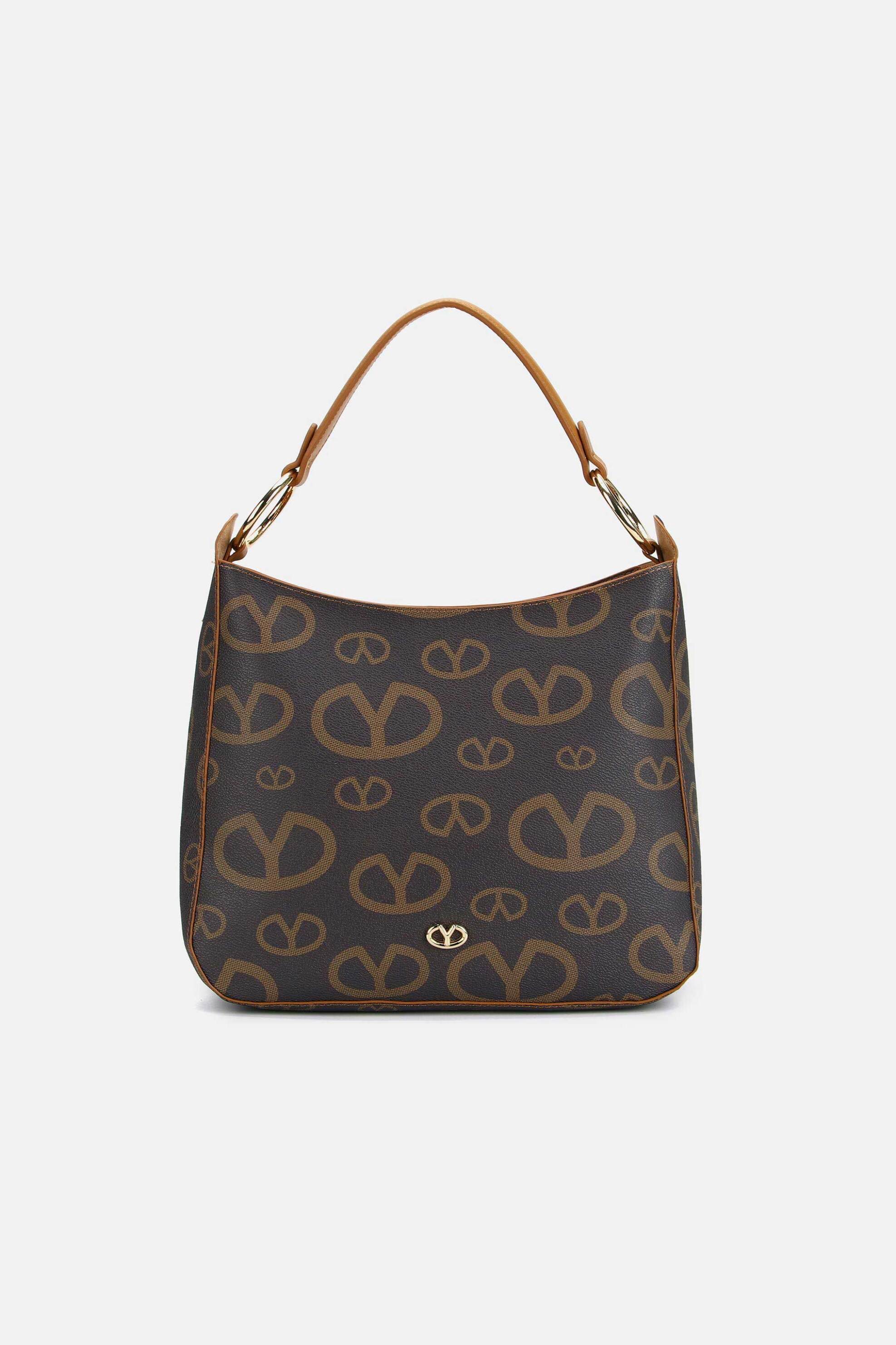 Y NOT? Ynot? γυναικεία τσάντα hobo με all-over logo "Matilda" - MAT713S5 Καφέ