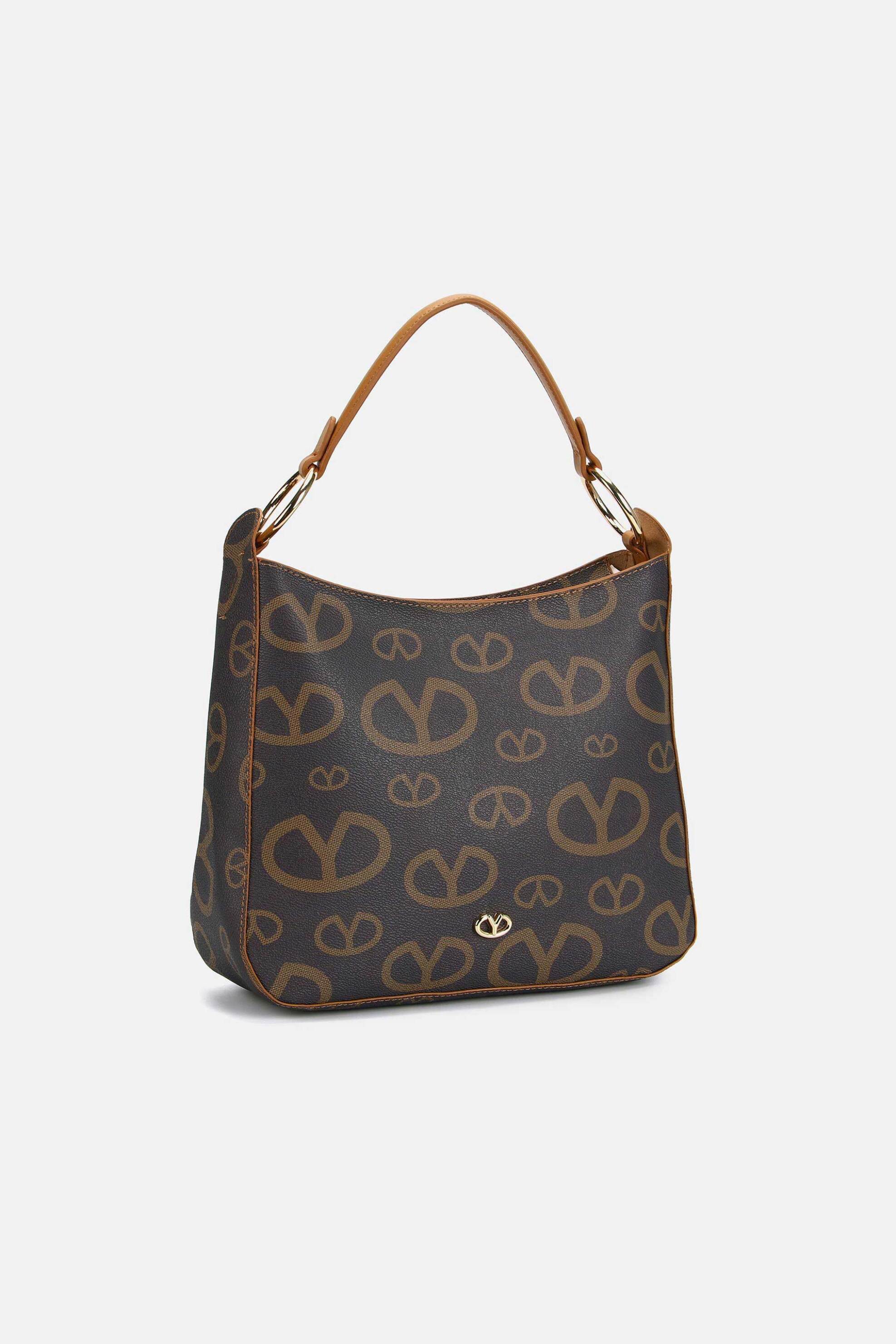 Ynot? γυναικεία τσάντα hobo με all-over logo "Matilda" - MAT713S5 Καφέ φωτογραφία