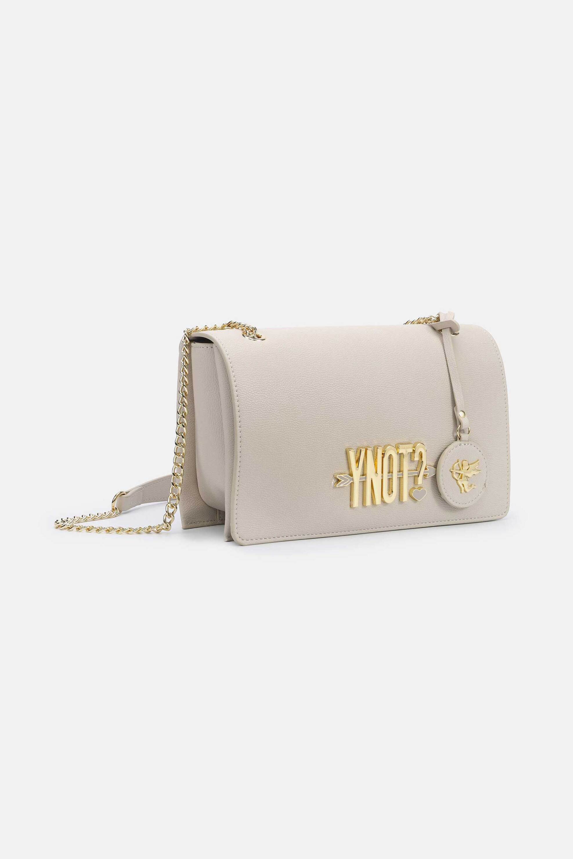 Ynot? γυναικεία τσάντα crossbody με μεταλλικό λογότυπο "Lovers" - LVS001S5 Κρέμ φωτογραφία