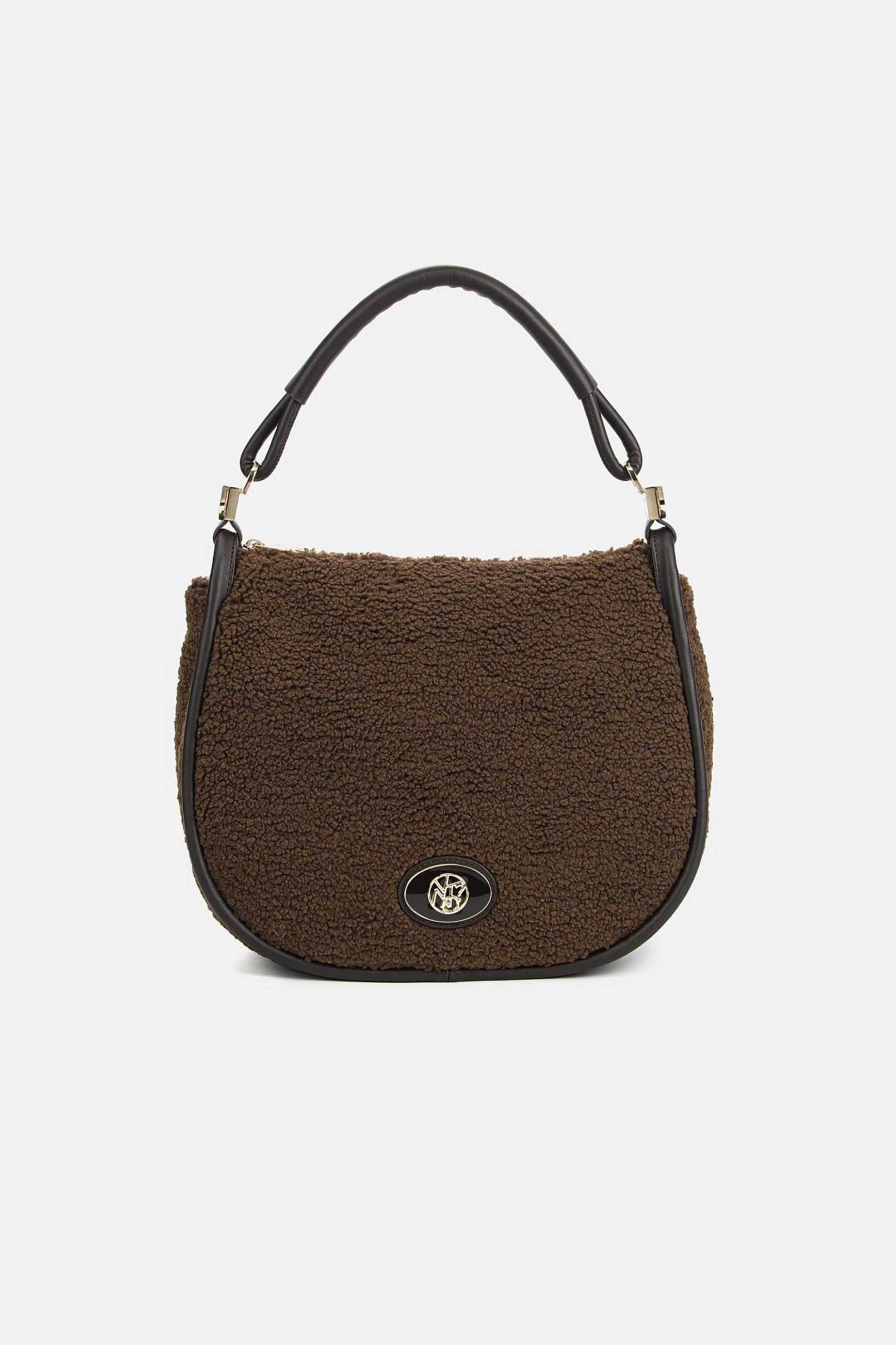 Ynot? γυναικεία τσάντα hobo με faux γούνα και μεταλλικό λογότυπο - DEA001F6 Καφέ