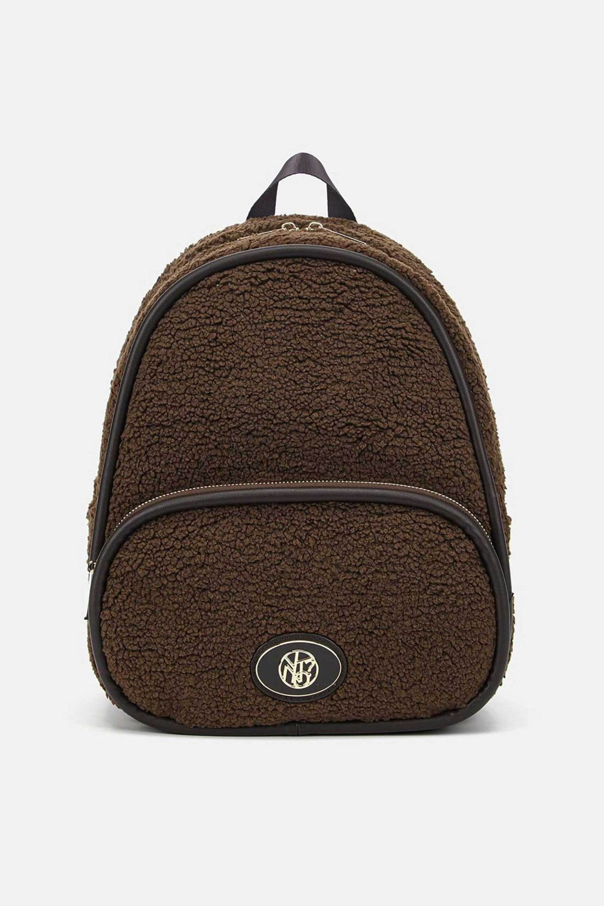 Ynot? γυναικείο backpack με faux γούνα και μεταλλικό λογότυπο "Dreaming" - DEA008F6 Καφέ