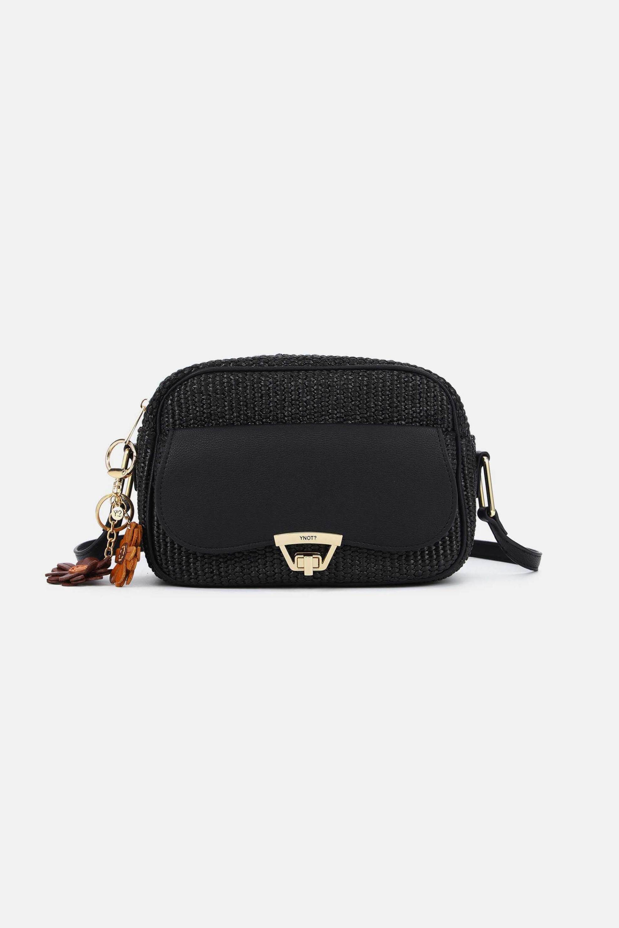 Y NOT? Ynot? γυναικεία ψάθινη τσάντα crossbody "Malindi M" - MAL001S6 Μαύρο