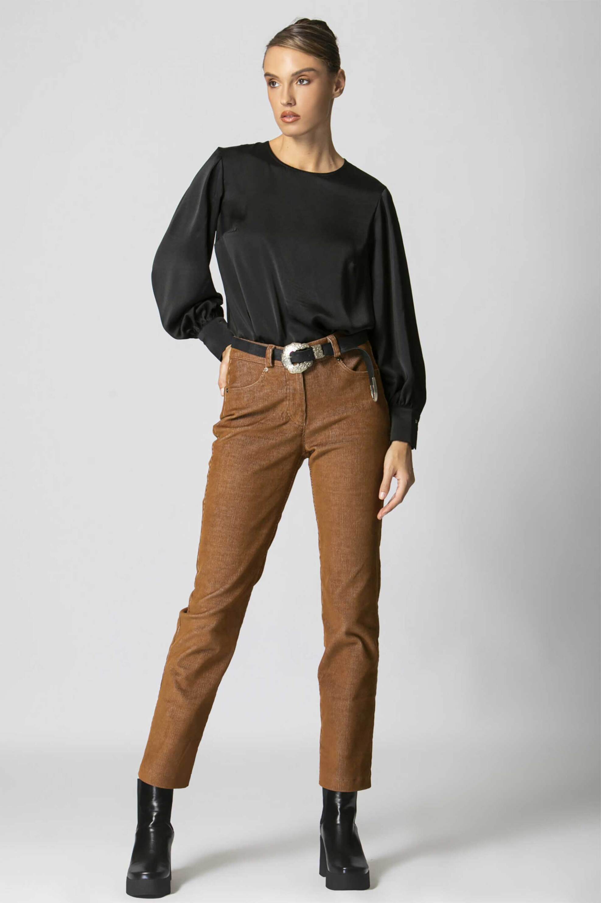 BILLY SABBADO Billy Sabbado γυναικείο κοτλέ παντελόνι Straight Fit - 0433423318 Καφέ 2025