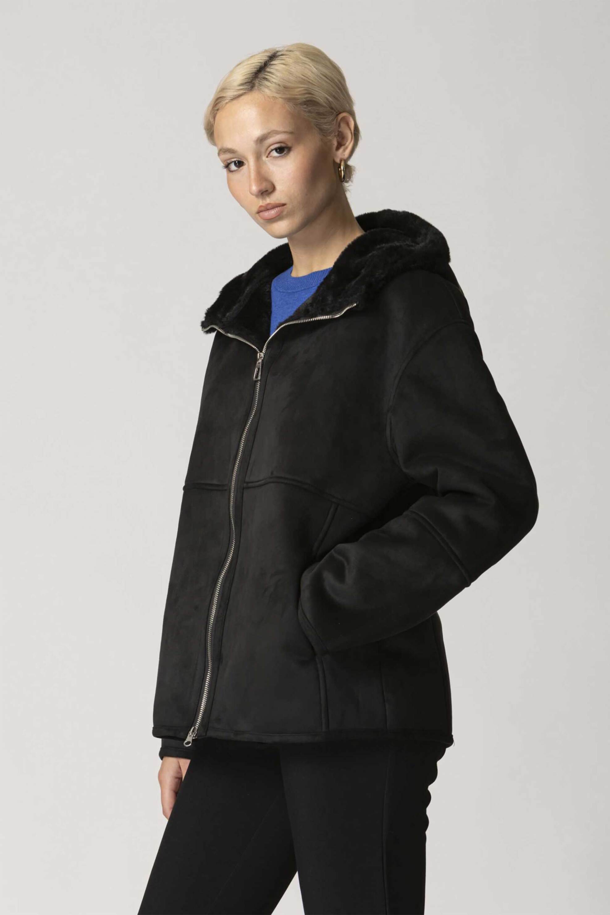 Billy Sabbado γυναικείο μπουφάν μονόχρωμο και κουκούλα με faux γούνα - 4925862258 Μαύρο φωτογραφία