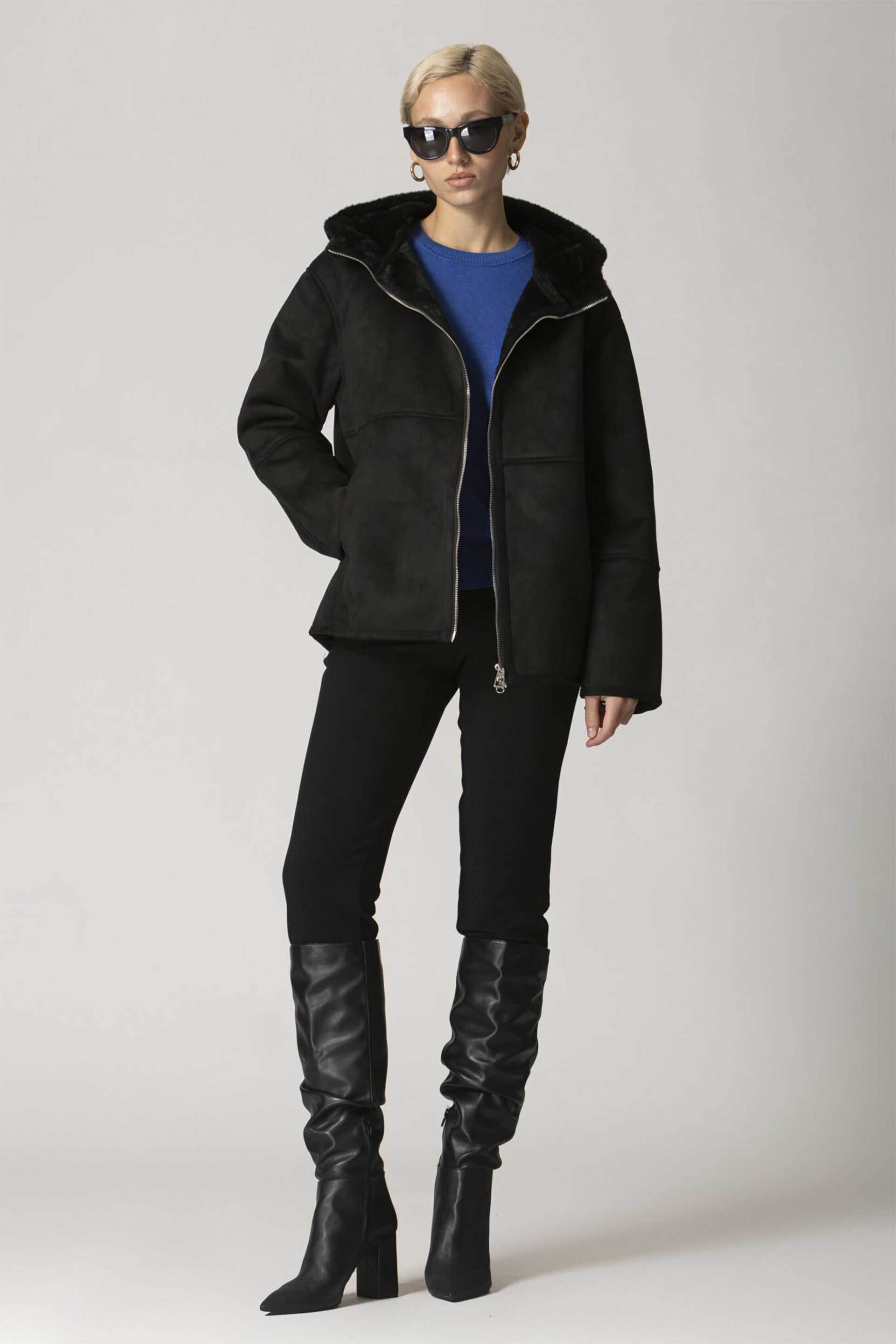 Billy Sabbado γυναικείο μπουφάν μονόχρωμο και κουκούλα με faux γούνα - 4925862258 Μαύρο φωτογραφία