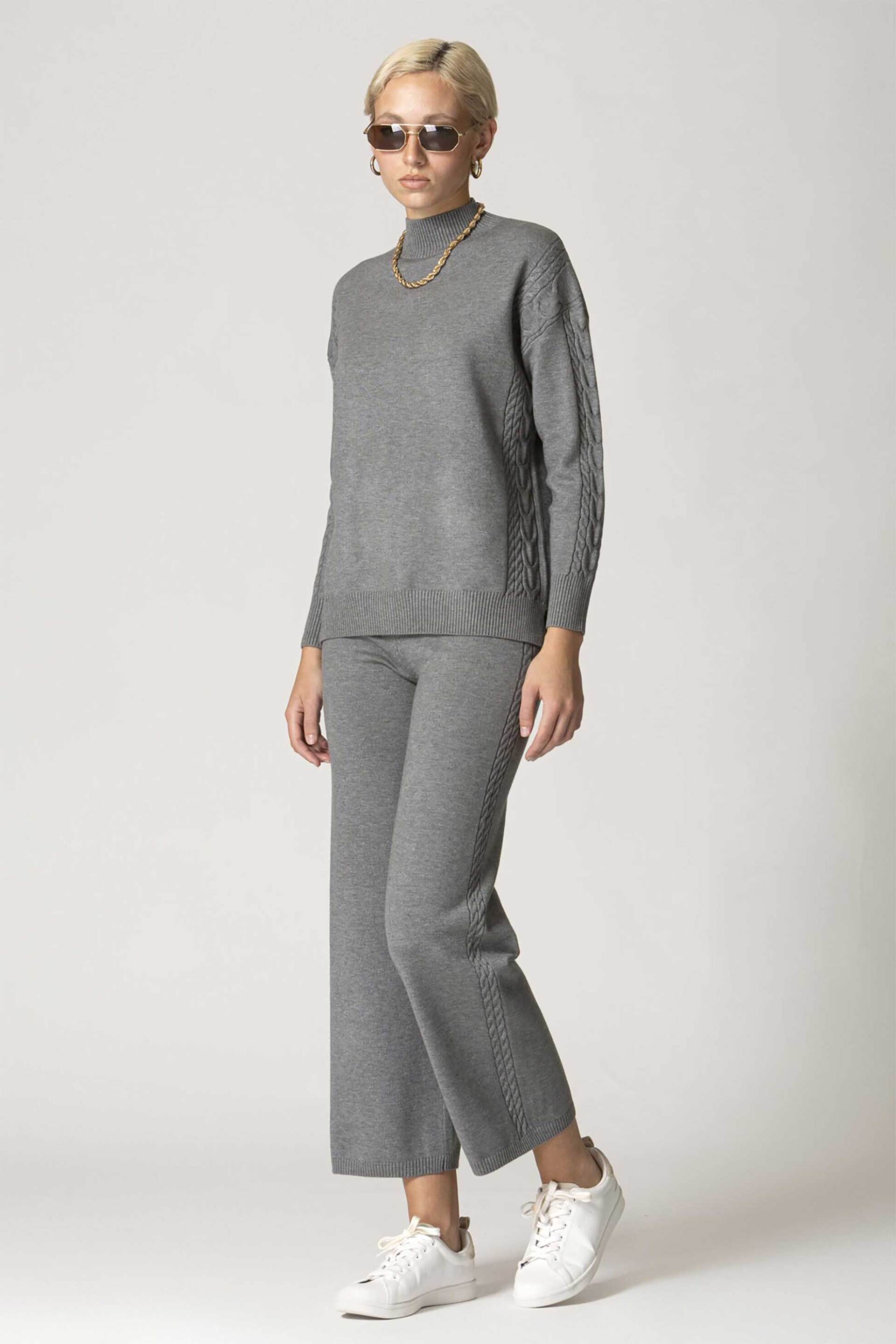 Billy Sabbado γυναικείο πλεκτό παντελόνι ψηλόμεσο με ελαστική μέση - 4925466936 Γκρι