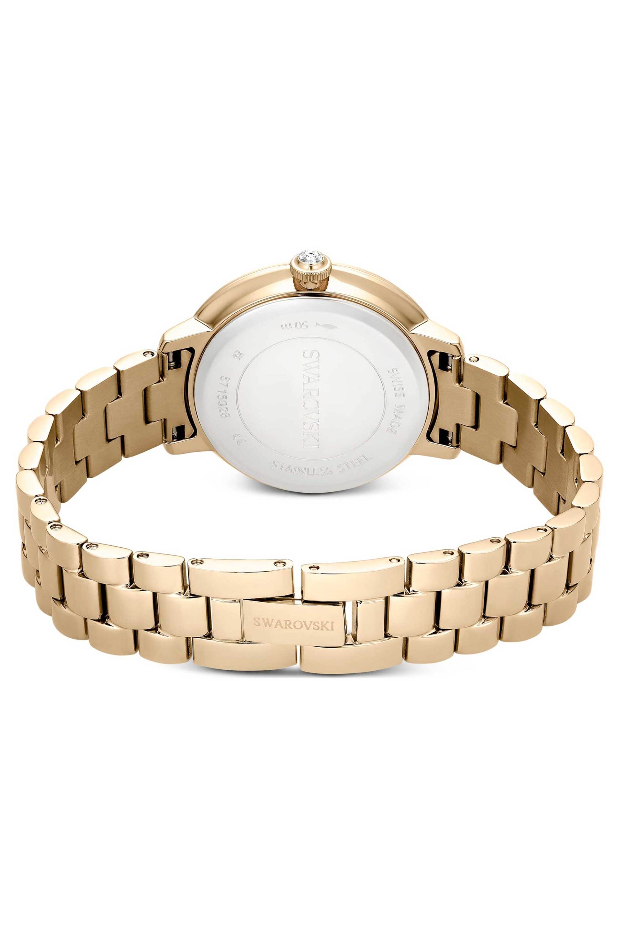 Swarovski γυναικείο ρολόι 3-link swiss made, μεταλλικό μπρασελέ, χρυσαφί τόνος, φινίρισμα σε χρυσό σαμπανί τόνο "Matrix" - 5715026 φωτογραφία