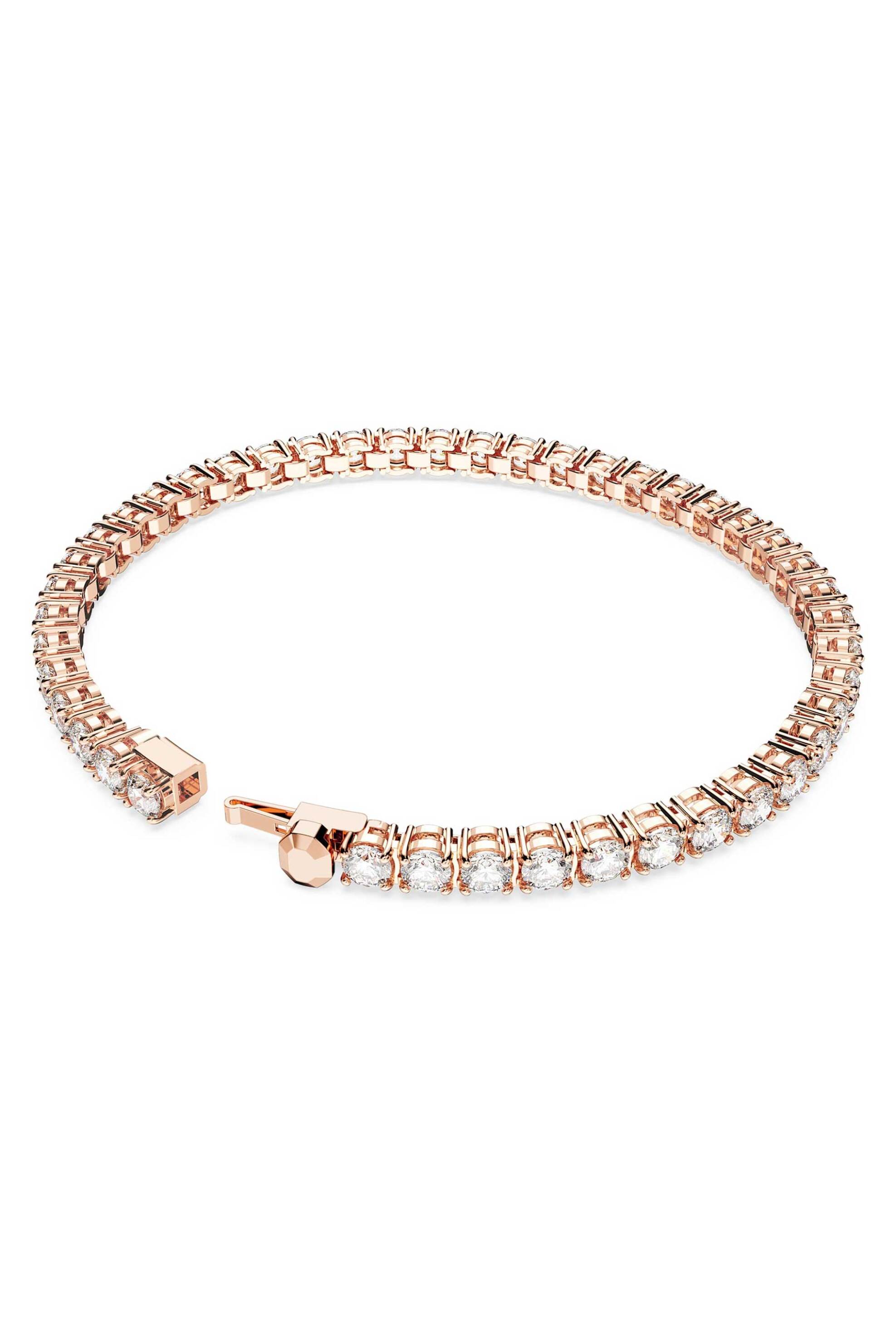 Swarovski γυναικείο βραχιόλι στρογγυλή κοπή, λευκό, επιμετάλλωση σε ροζ χρυσαφί τόνο 